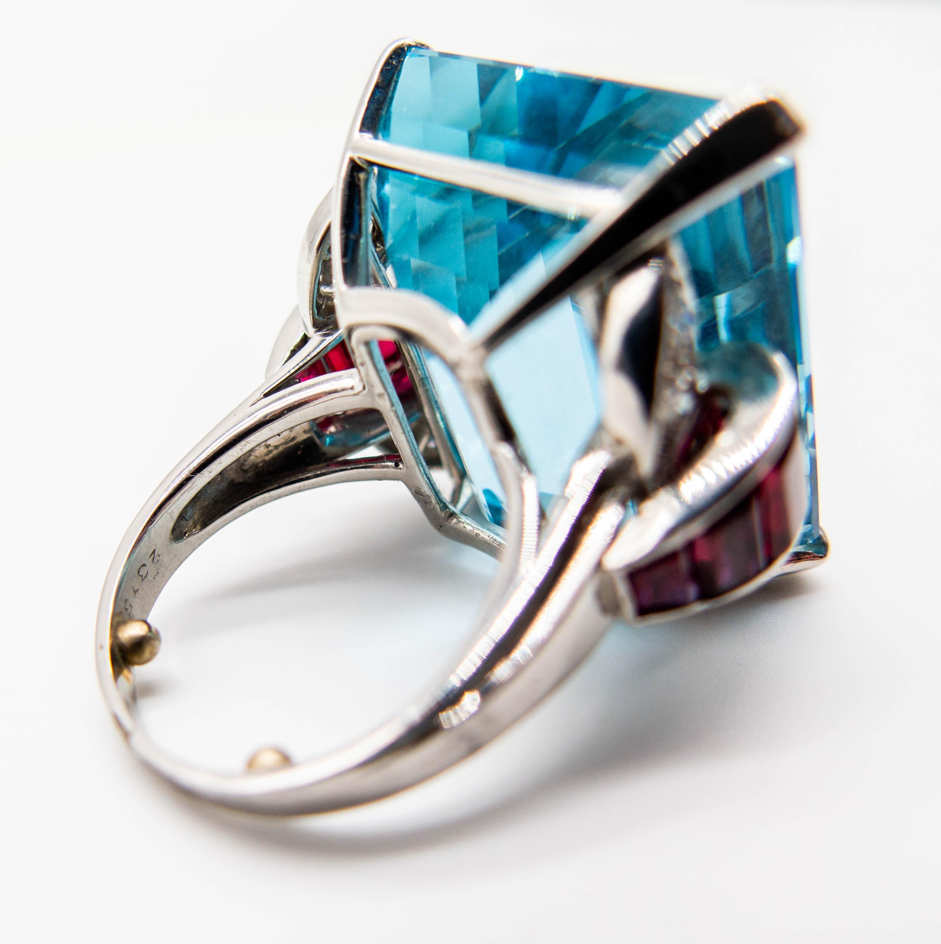 Retro Aquamarine Ruby Diamond Ring In Good Condition In New York, NY