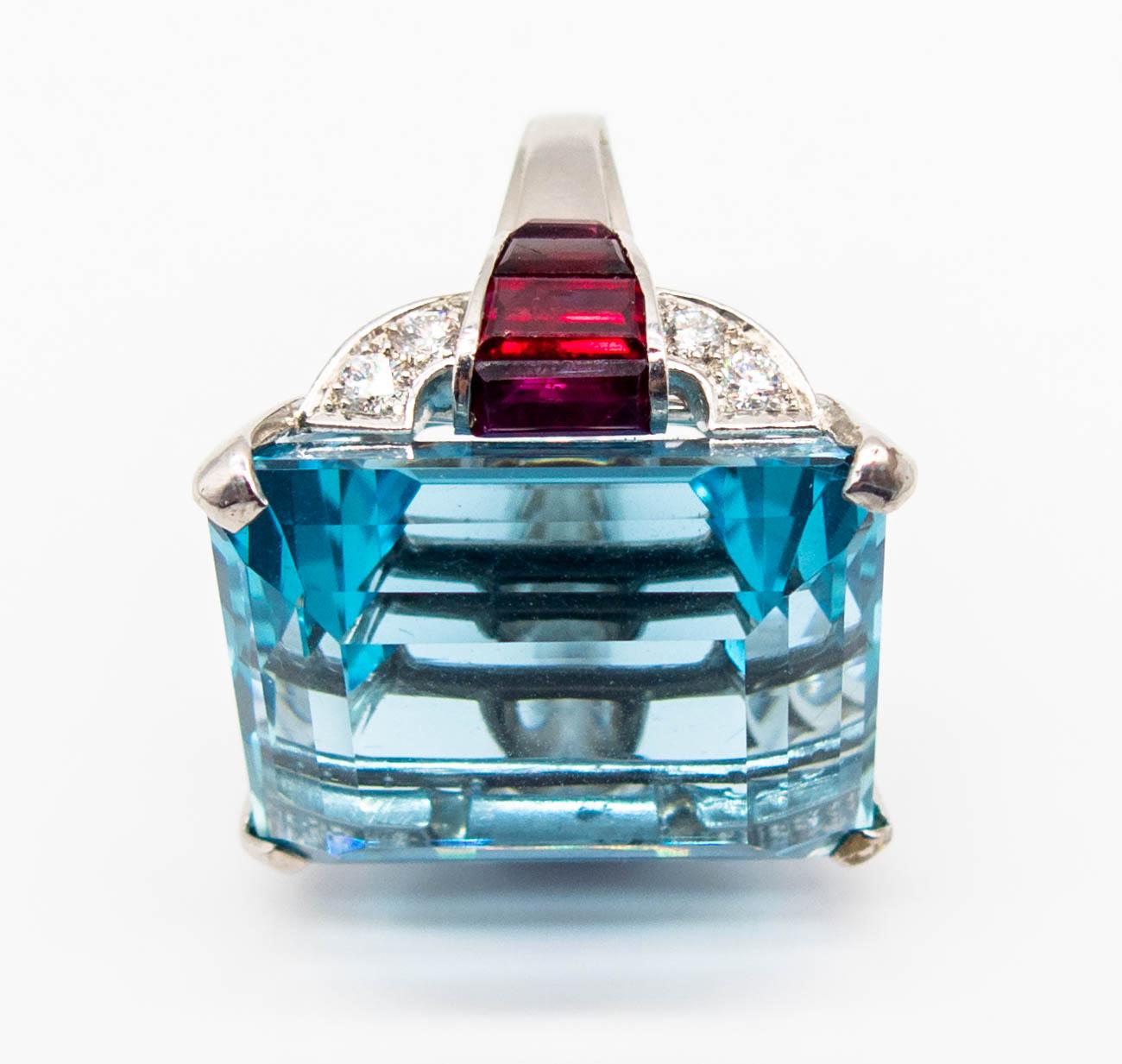 Women's Retro Aquamarine Ruby Diamond Ring