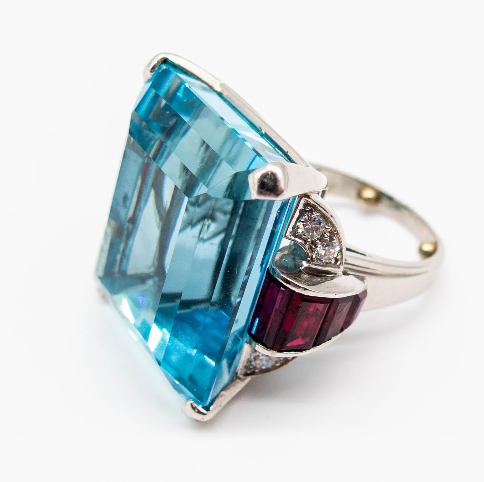 Retro Aquamarine Ruby Diamond Ring 1
