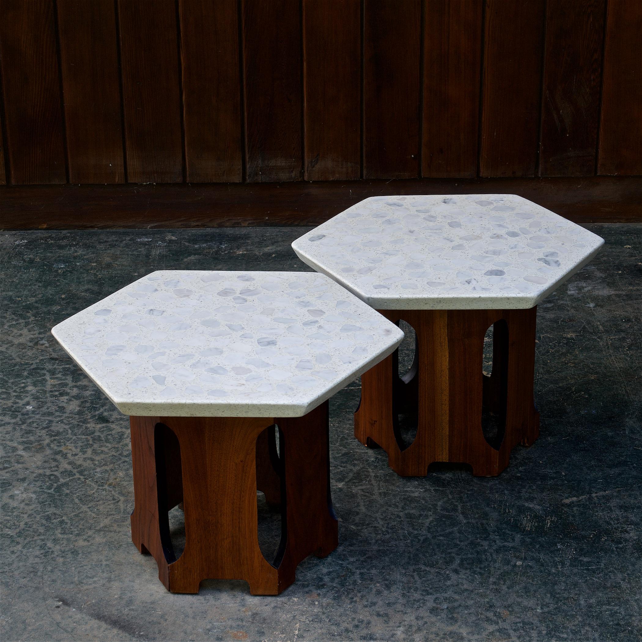 Mid-Century Modern Retro Architects Terrazzo Geometric Stone Tables Walnut Cabin Modern Lautner