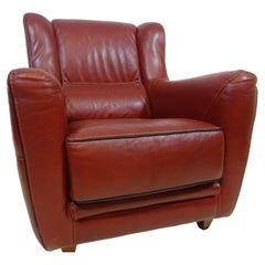 Vintage Armchair In Distressed Red Leather