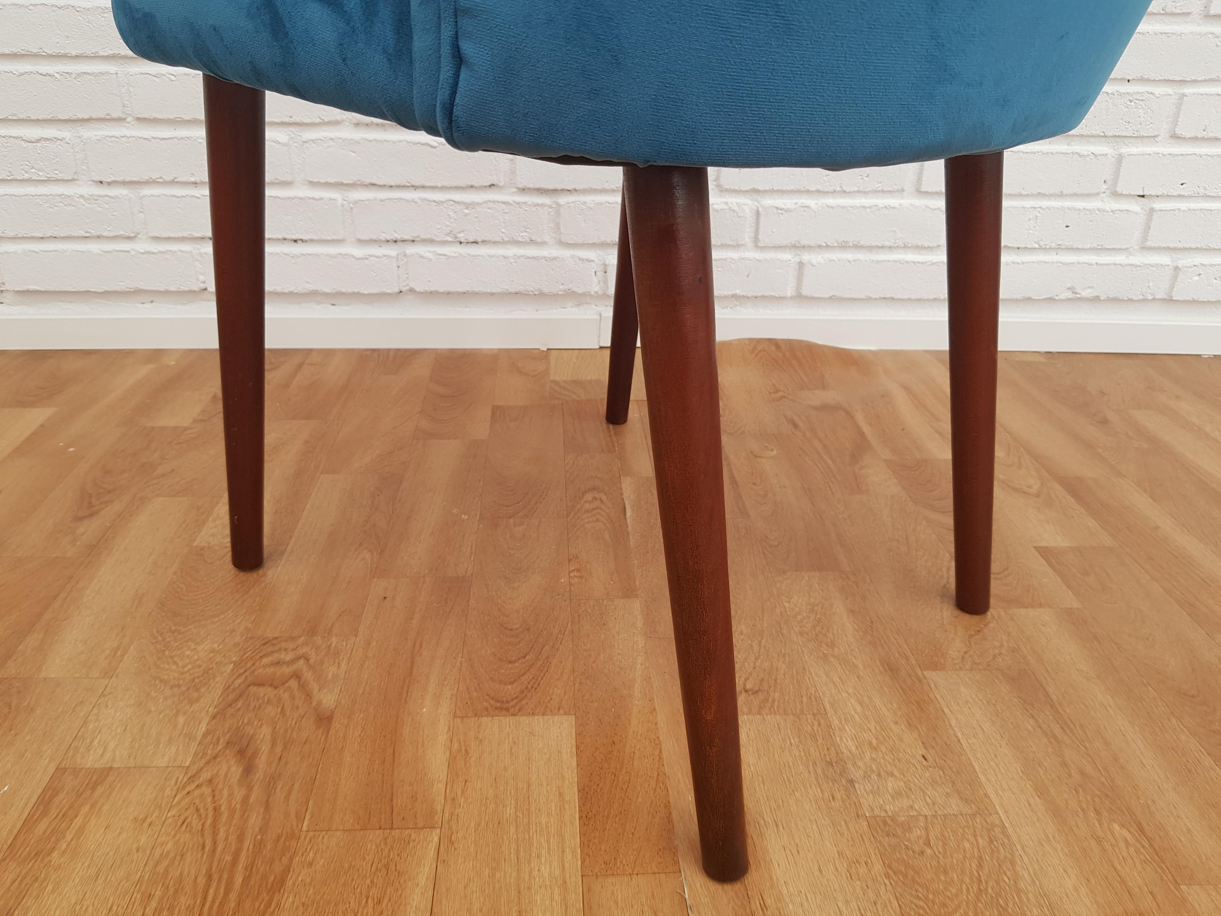 Retro Armchair, Velour, Stained Beech Legs, 1960s, Completely Restored For Sale 4