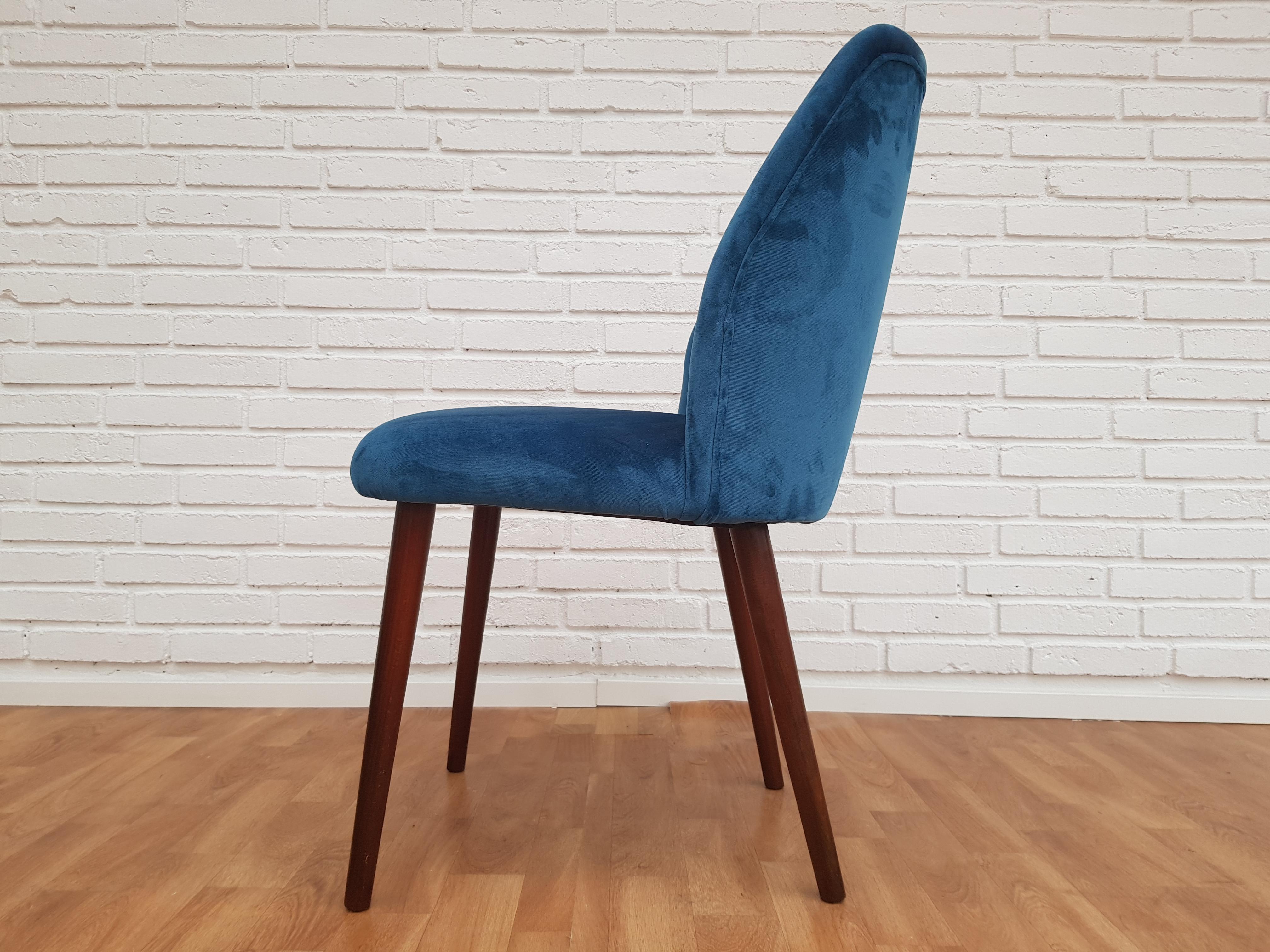 Retro Armchair, Velour, Stained Beech Legs, 1960s, Completely Restored For Sale 5