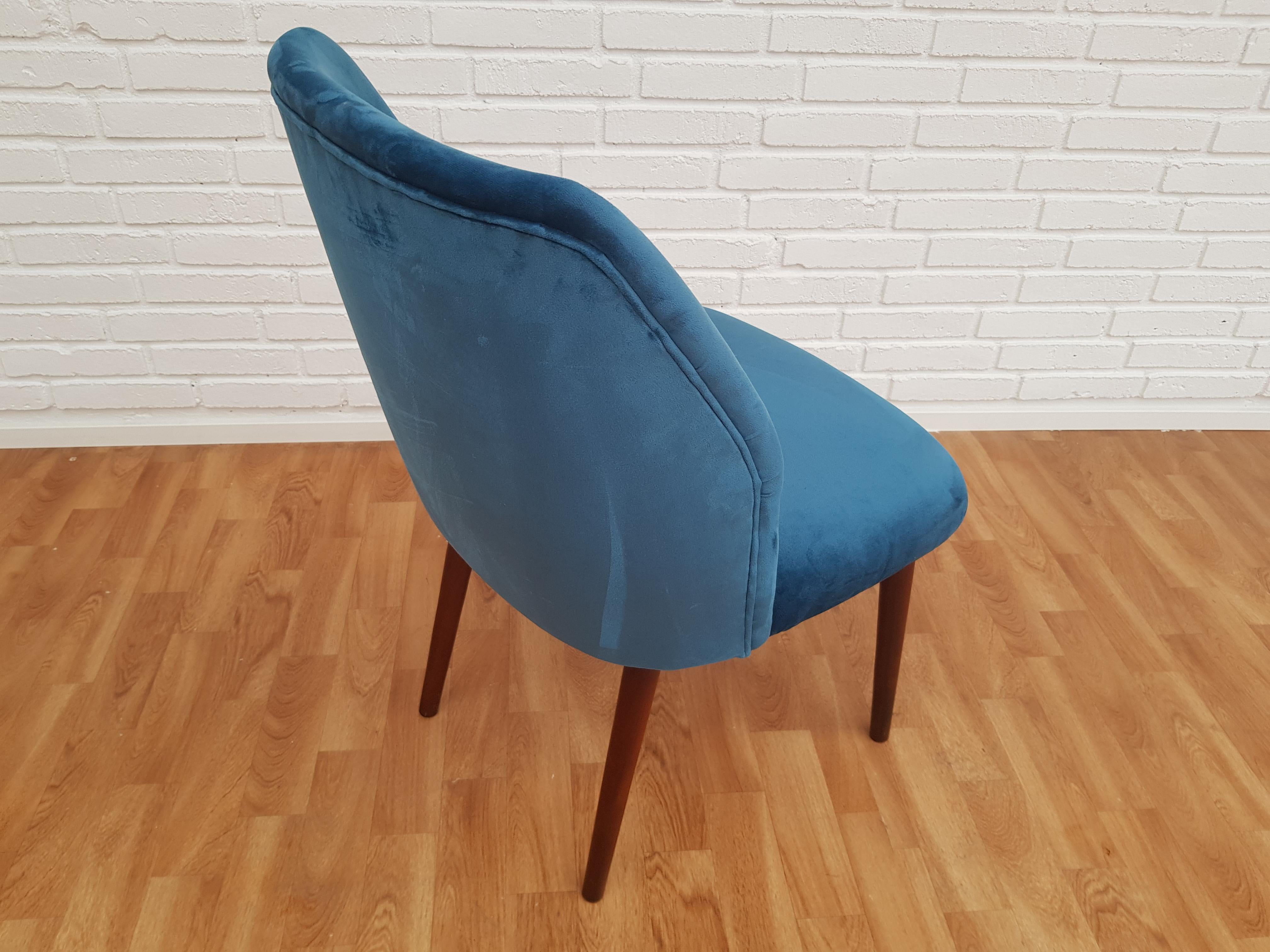 Retro Armchair, Velour, Stained Beech Legs, 1960s, Completely Restored For Sale 6