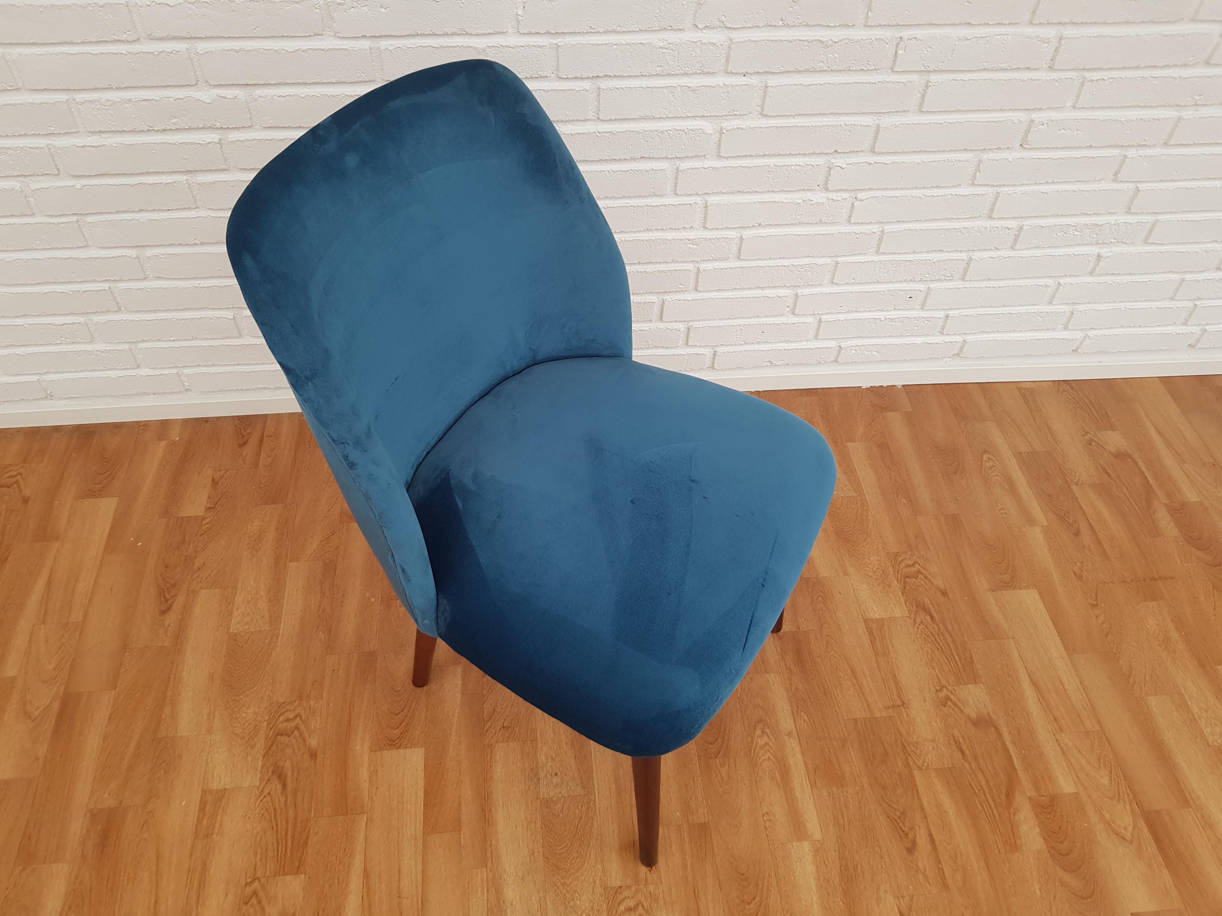 Mid-Century Modern Retro Armchair, Velour, Stained Beech Legs, 1960s, Completely Restored For Sale