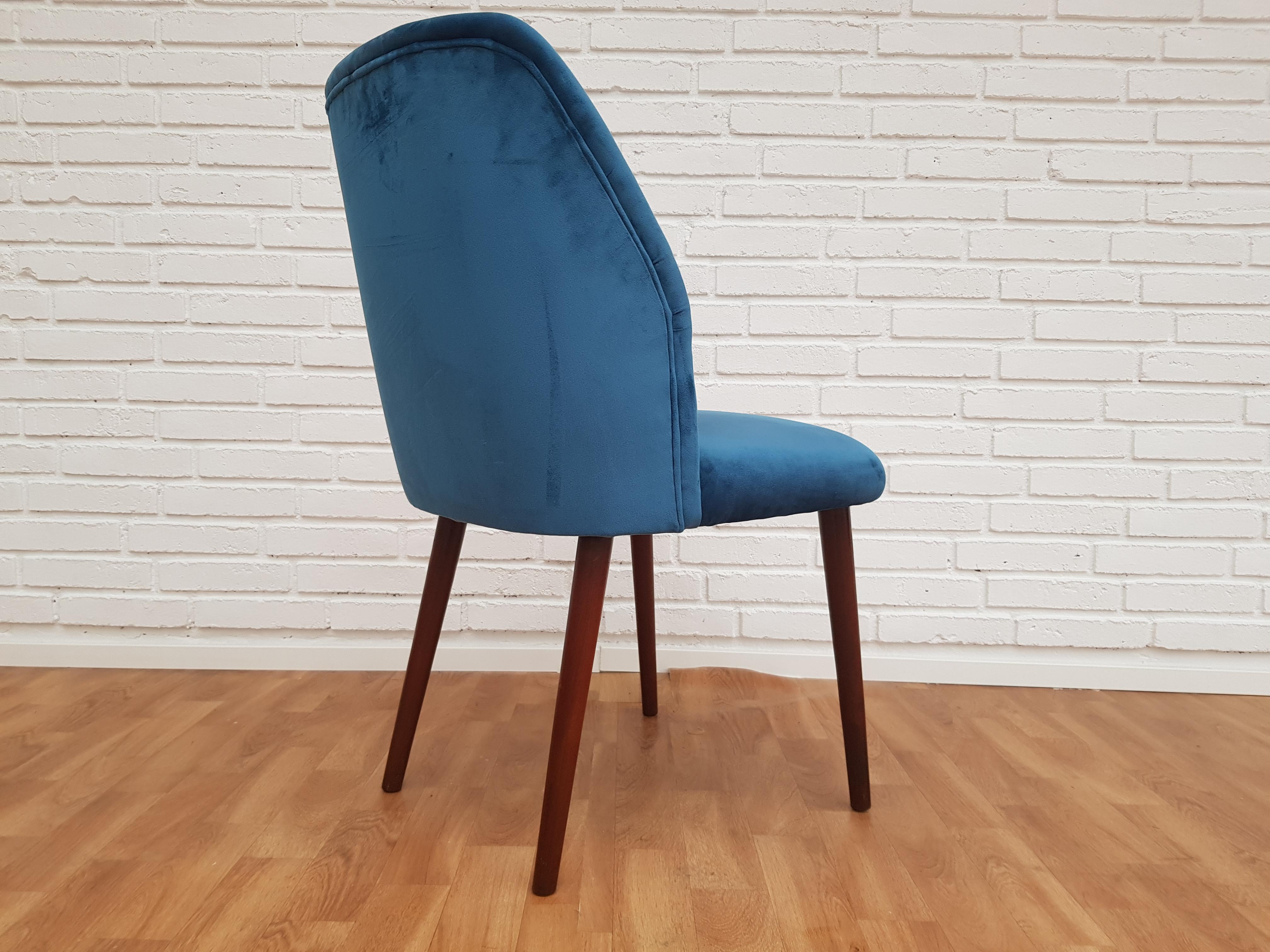 Retro Armchair, Velour, Stained Beech Legs, 1960s, Completely Restored In Good Condition For Sale In Tarm, DK