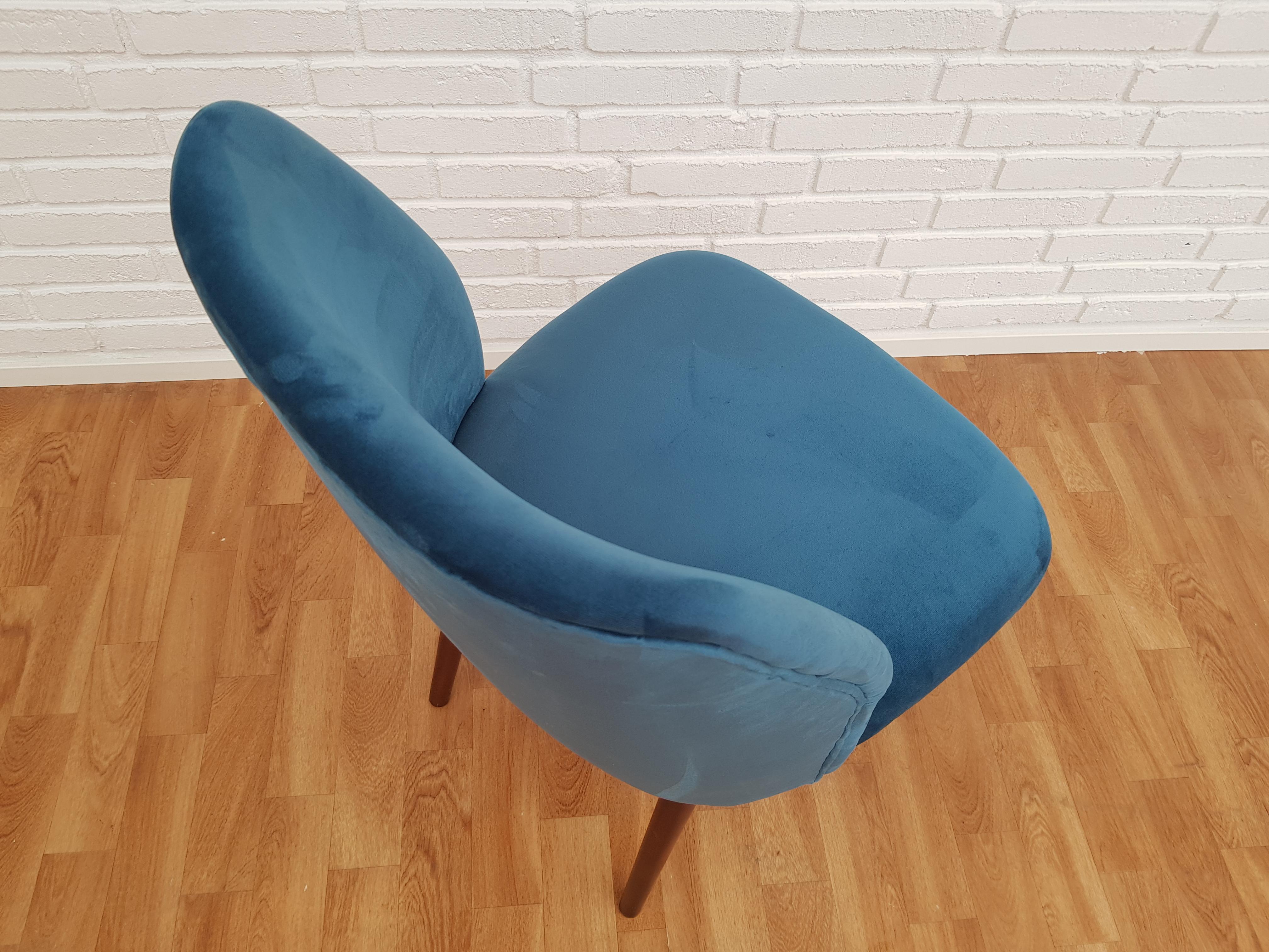 Retro Armchair, Velour, Stained Beech Legs, 1960s, Completely Restored For Sale 1