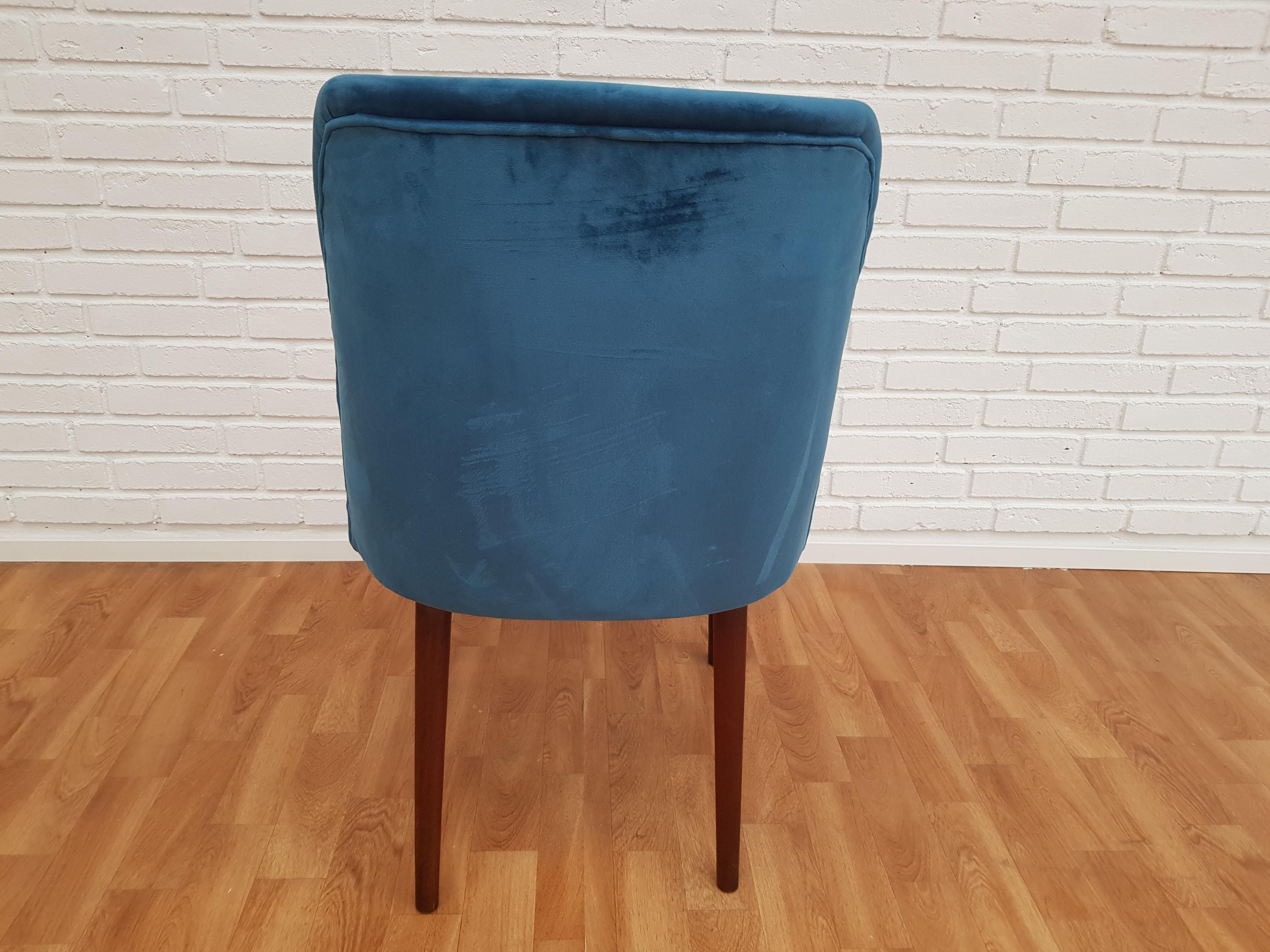 Retro Armchair, Velour, Stained Beech Legs, 1960s, Completely Restored For Sale 3