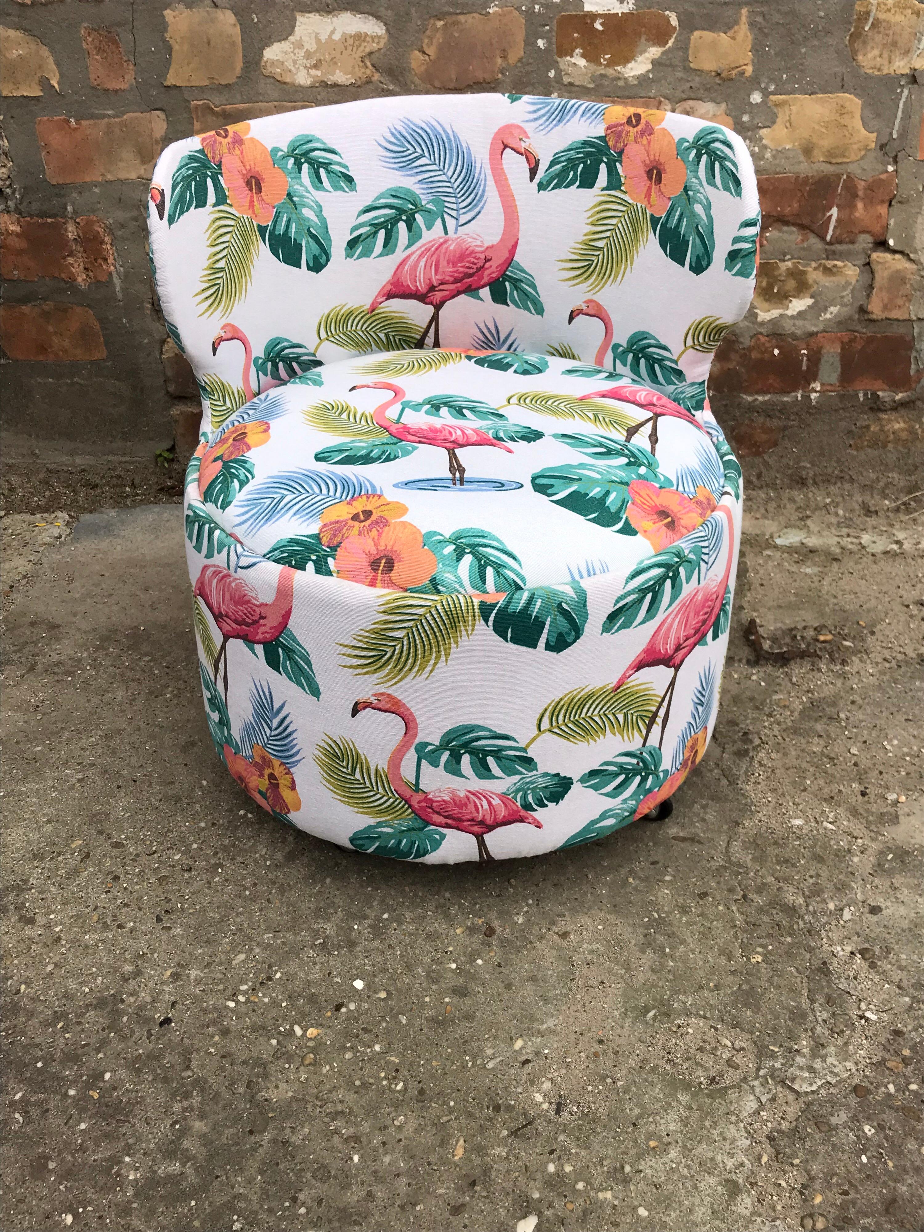 Late 20th Century Retro Armchair with Flamingo Pattern, 1970s