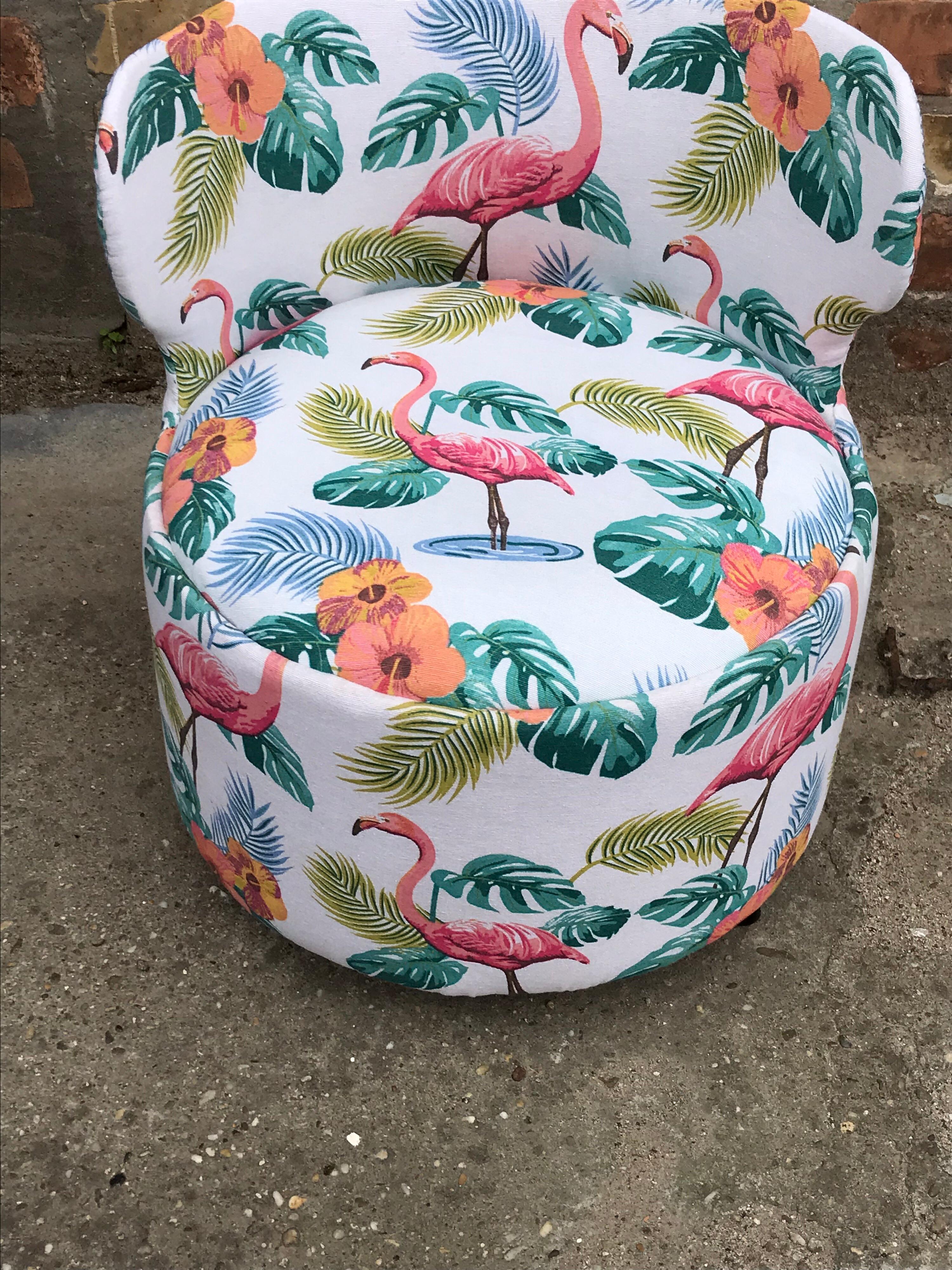 Upholstery Retro Armchair with Flamingo Pattern, 1970s