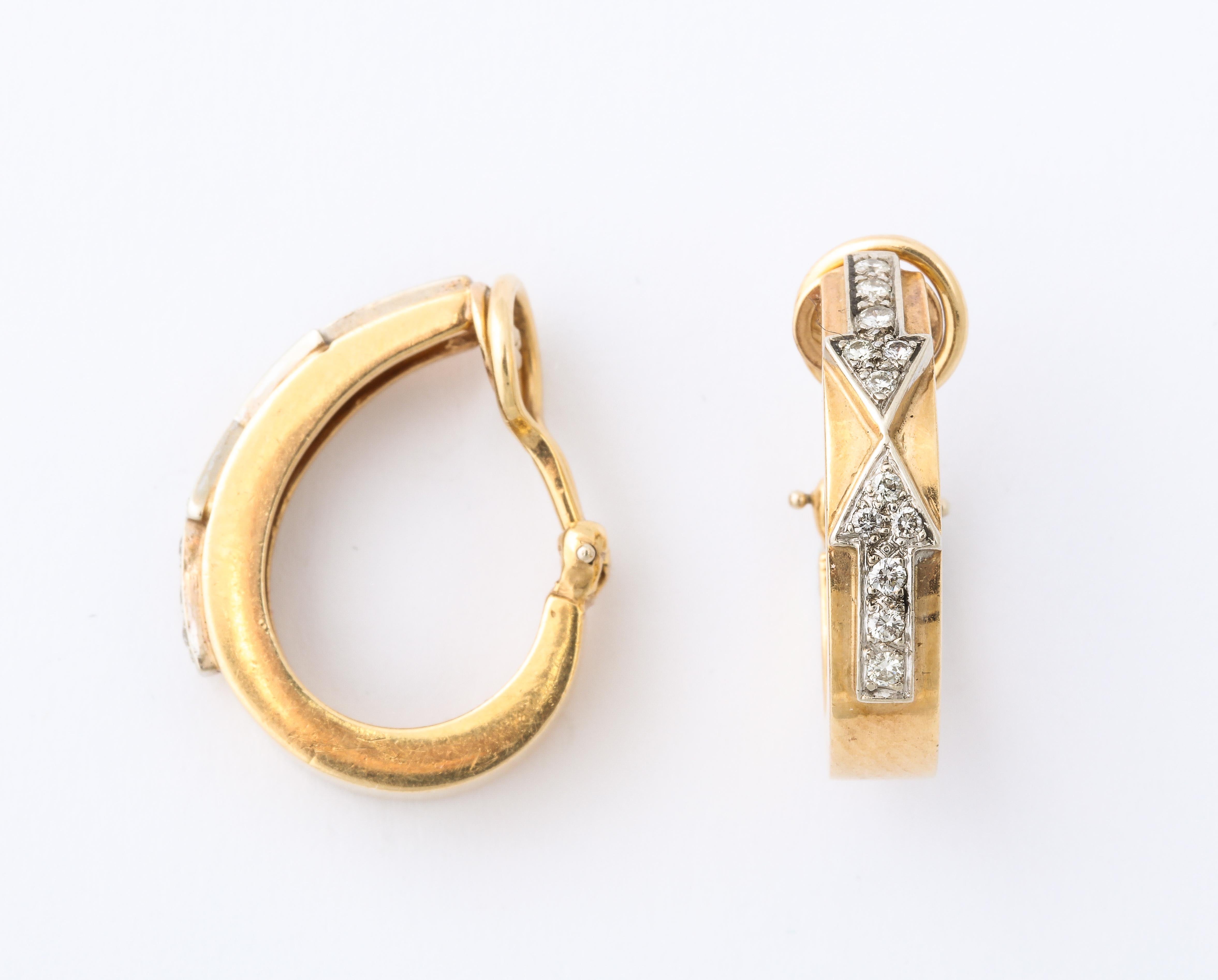 Post-War Retro Arrow Design Diamond and Gold Hoop Earrings by Hammerman