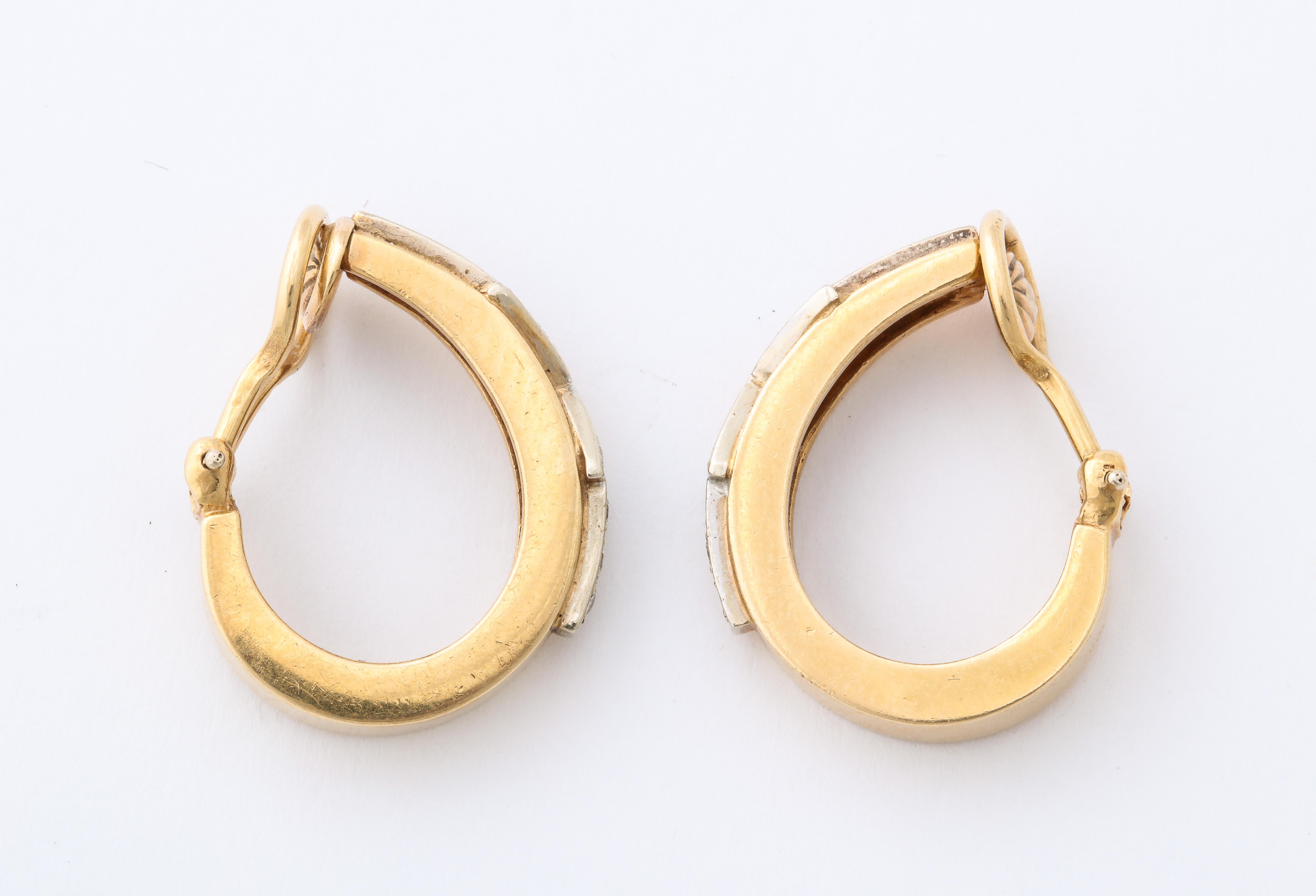 Retro Arrow Design Diamond and Gold Hoop Earrings by Hammerman 1