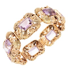 GIA Certified 70.00 Carat Amethyst Pink Green Gold Art Deco Bracelet