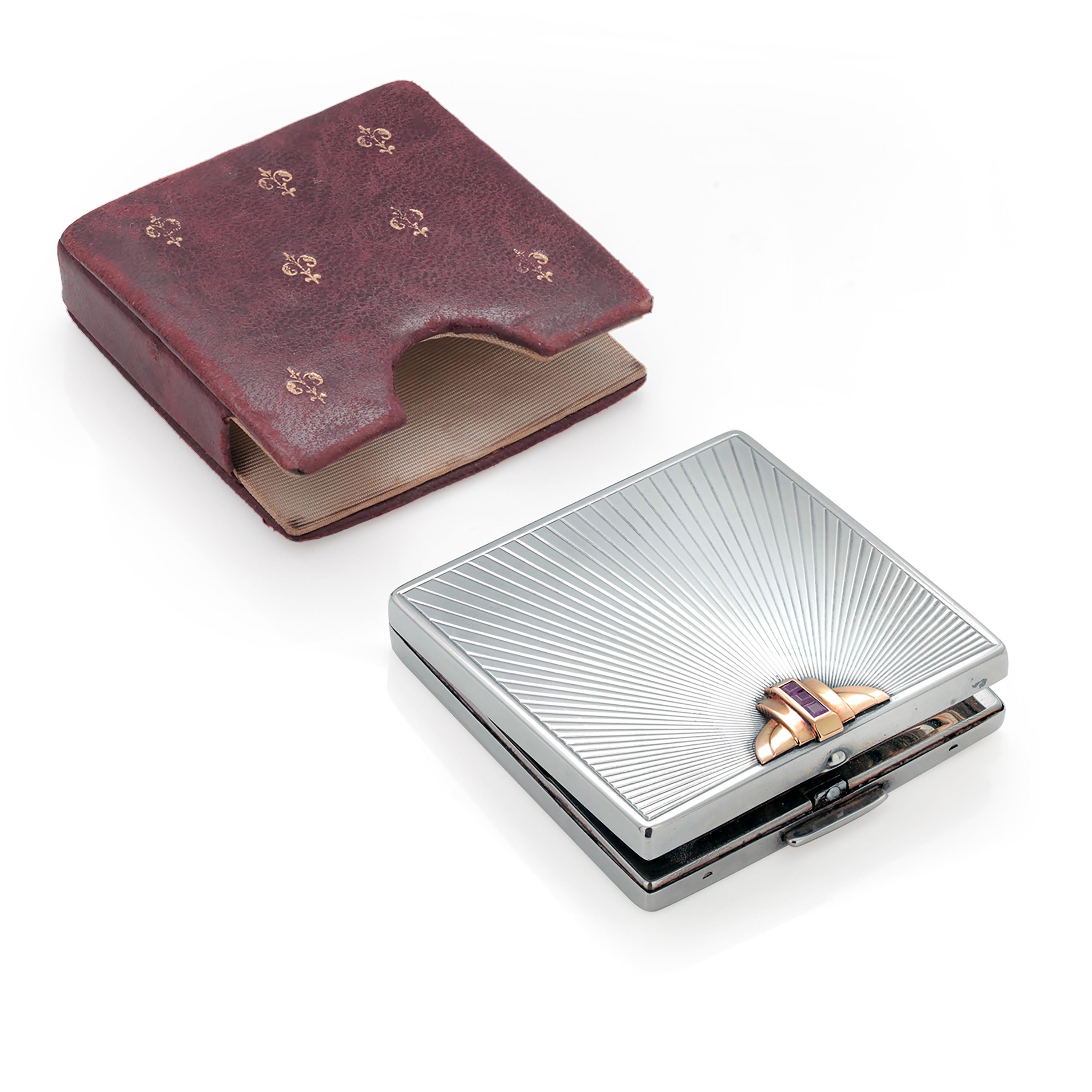 Retro Art Deco Compact by Black Starr and Gorham Silver Gold and Rubies For  Sale at 1stDibs