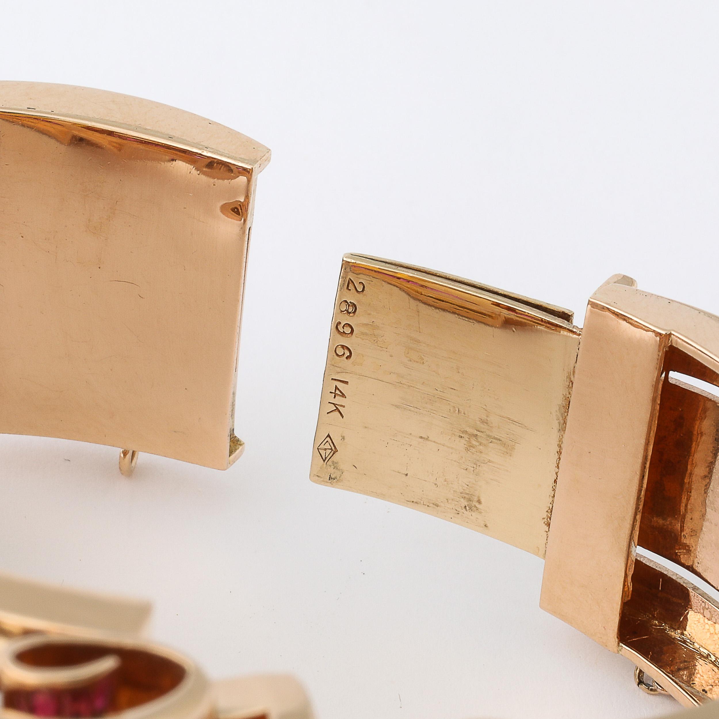Bracciale retrò Art Deco in oro 14 carati con citrino, rubini e diamanti in vendita 4