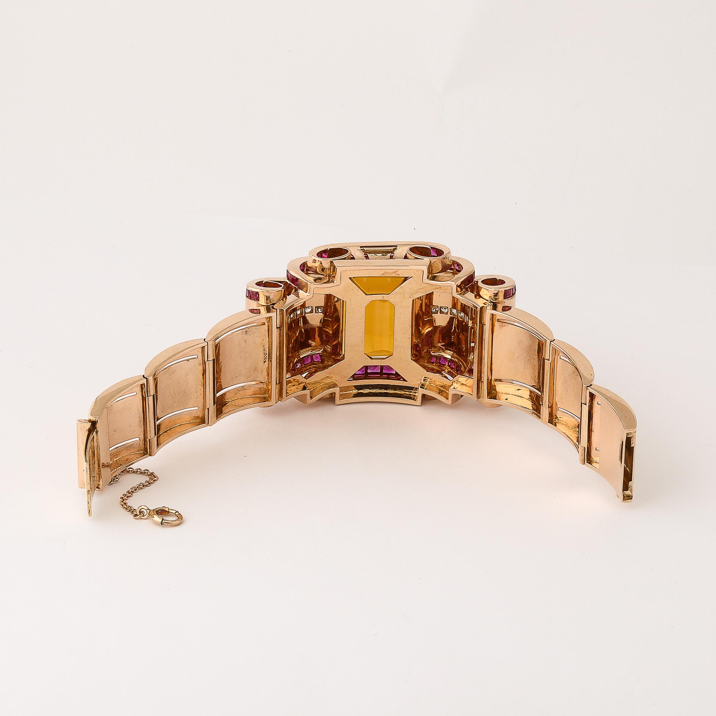 Bracciale retrò Art Deco in oro 14 carati con citrino, rubini e diamanti in vendita 13