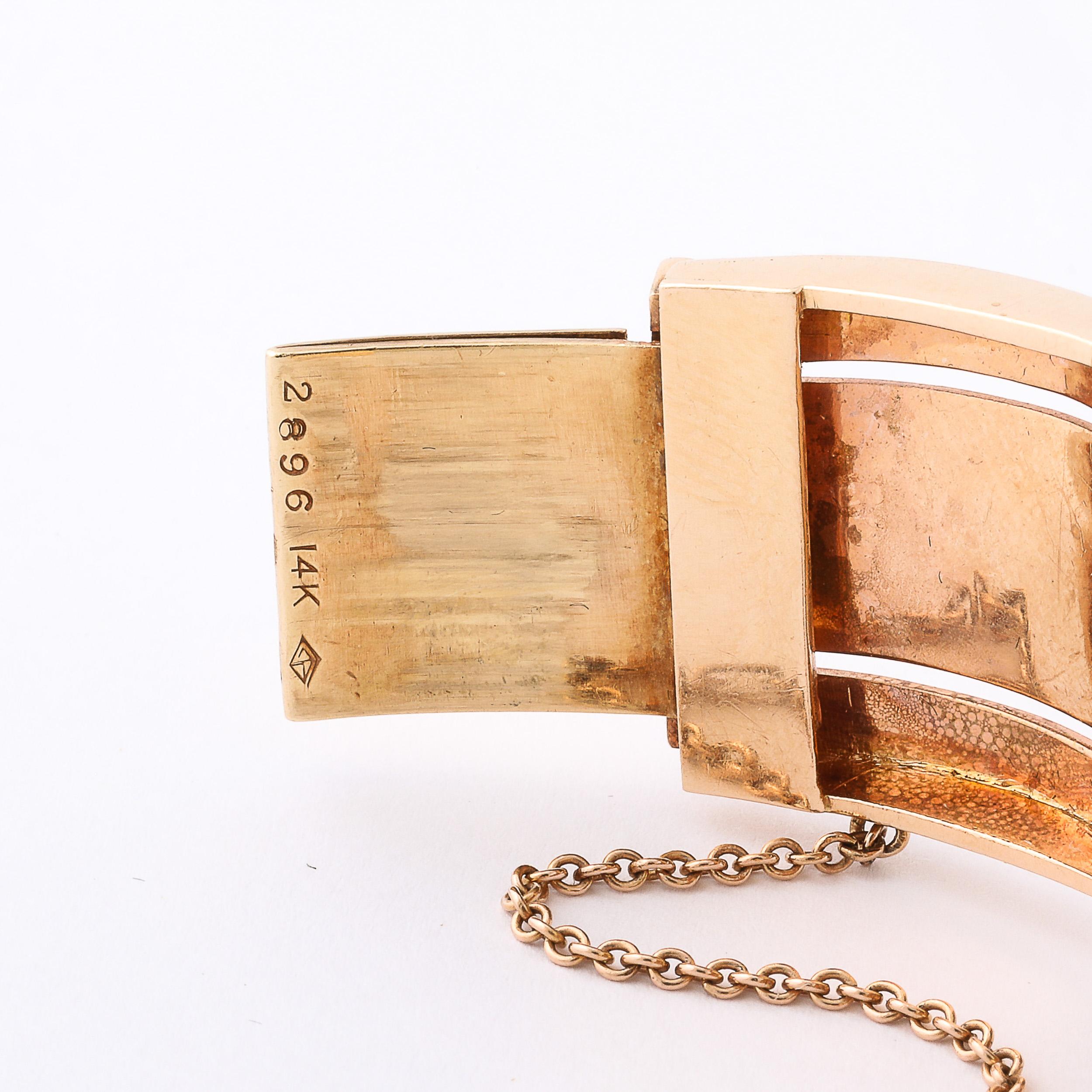 Women's or Men's Retro Art Deco Cuff Bracelet in 14Karat Gold w/ Citrine, Rubies, and Diamonds For Sale