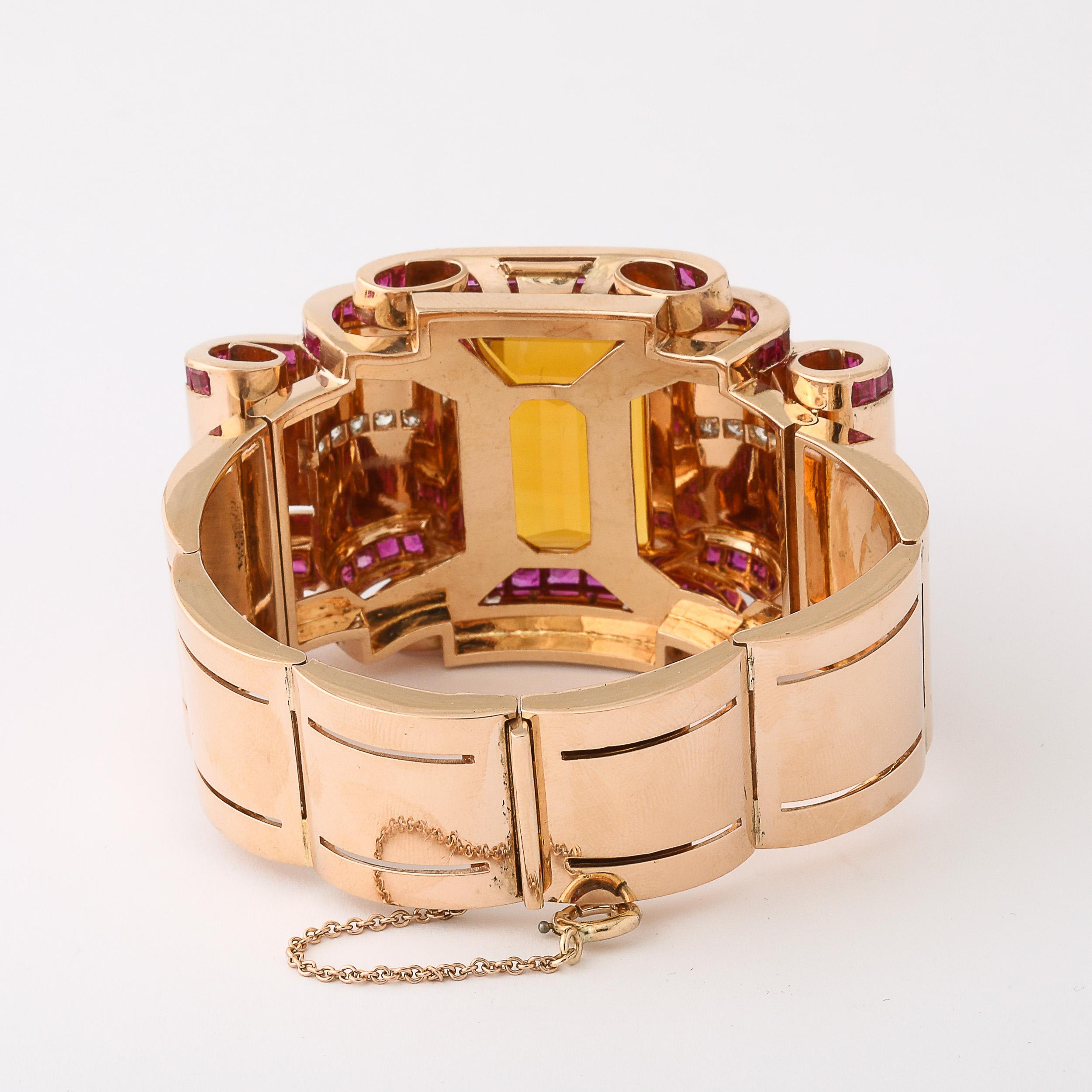 Bracciale retrò Art Deco in oro 14 carati con citrino, rubini e diamanti in vendita 1