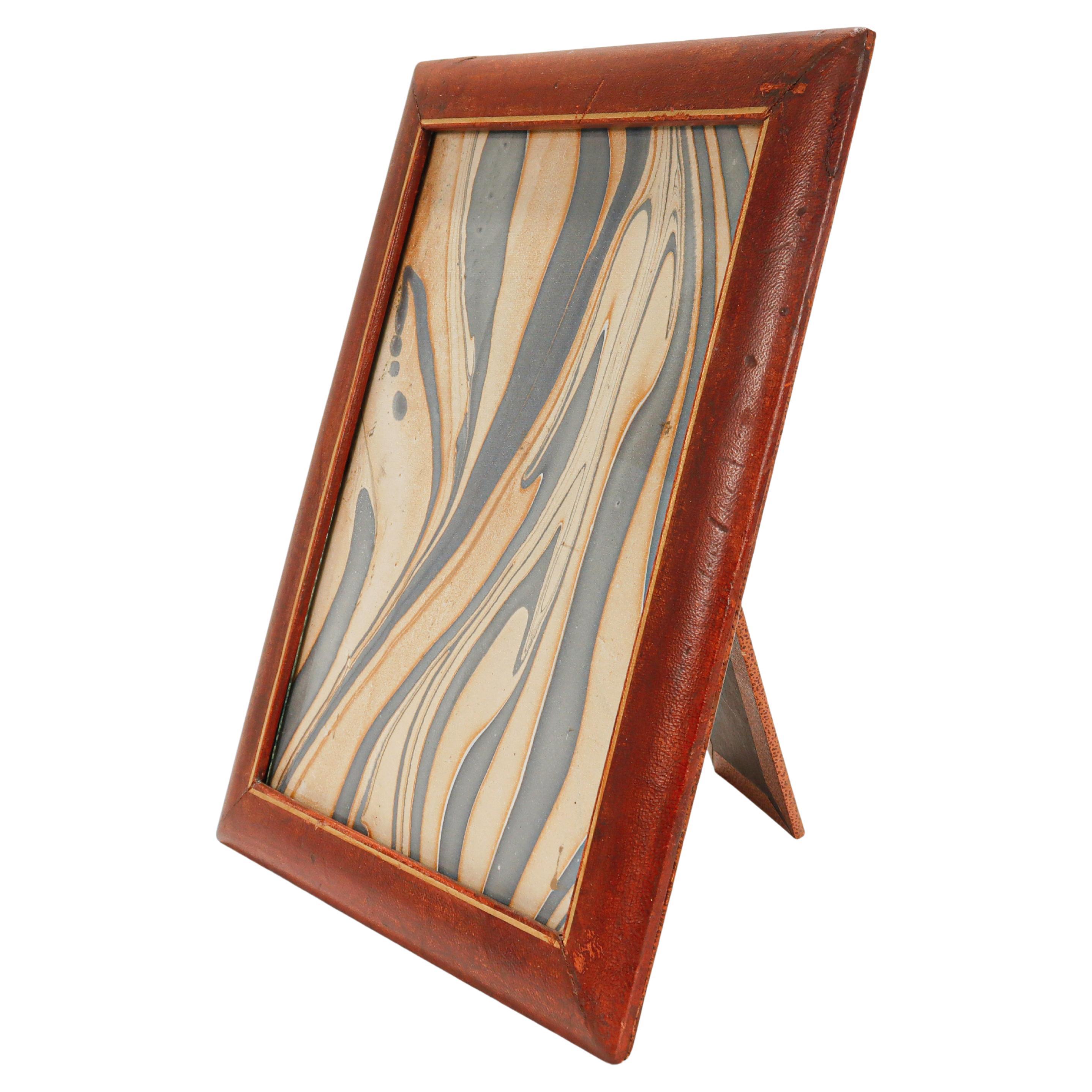 Retro Art Deco Style Tooled Leather Easel Back Picture / Photo Frame For Sale