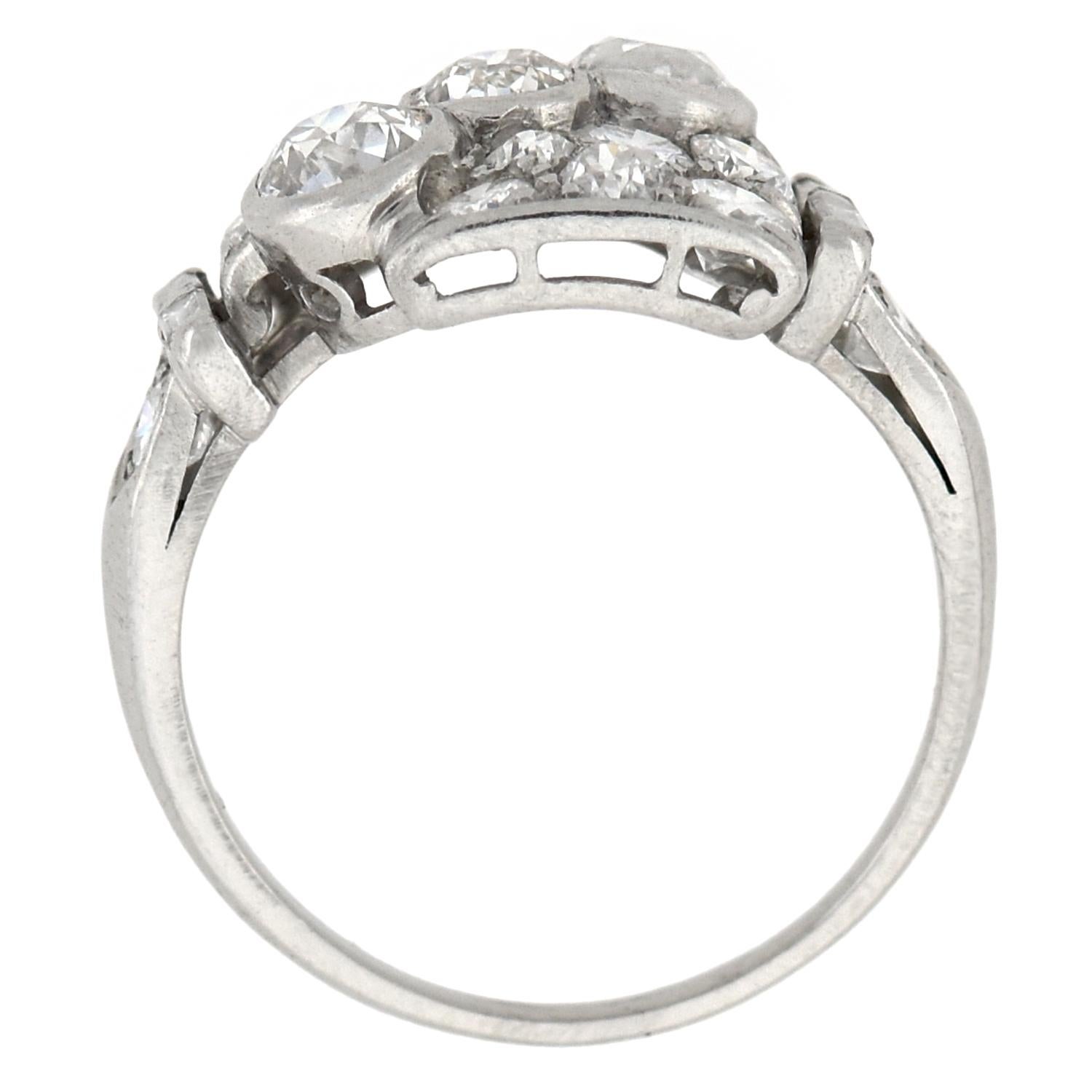 Old European Cut Retro Asymmetrical Diamond Encrusted Ring 1.83 Total Carat