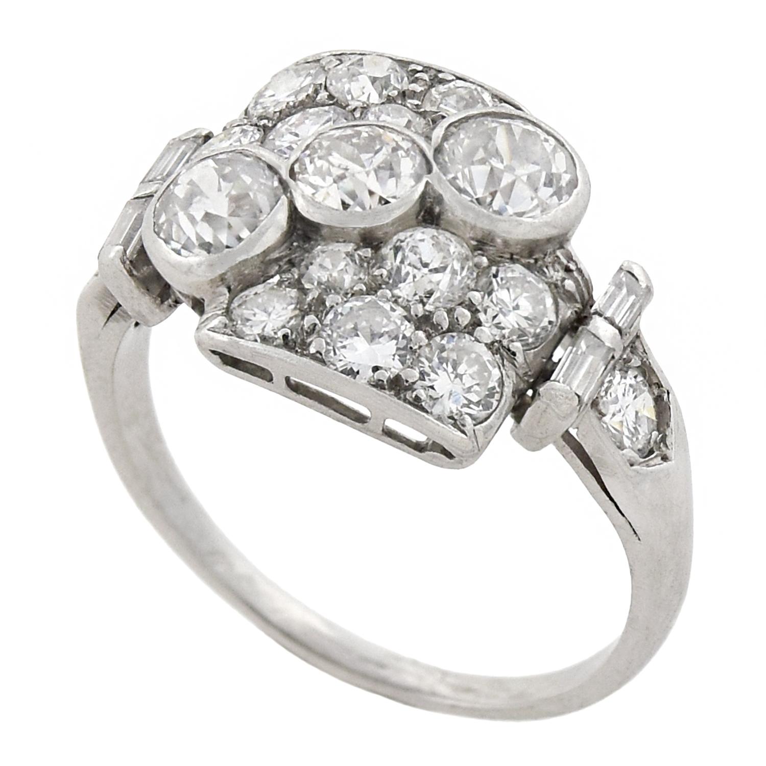Retro Asymmetrical Diamond Encrusted Ring 1.83 Total Carat In Good Condition In Narberth, PA