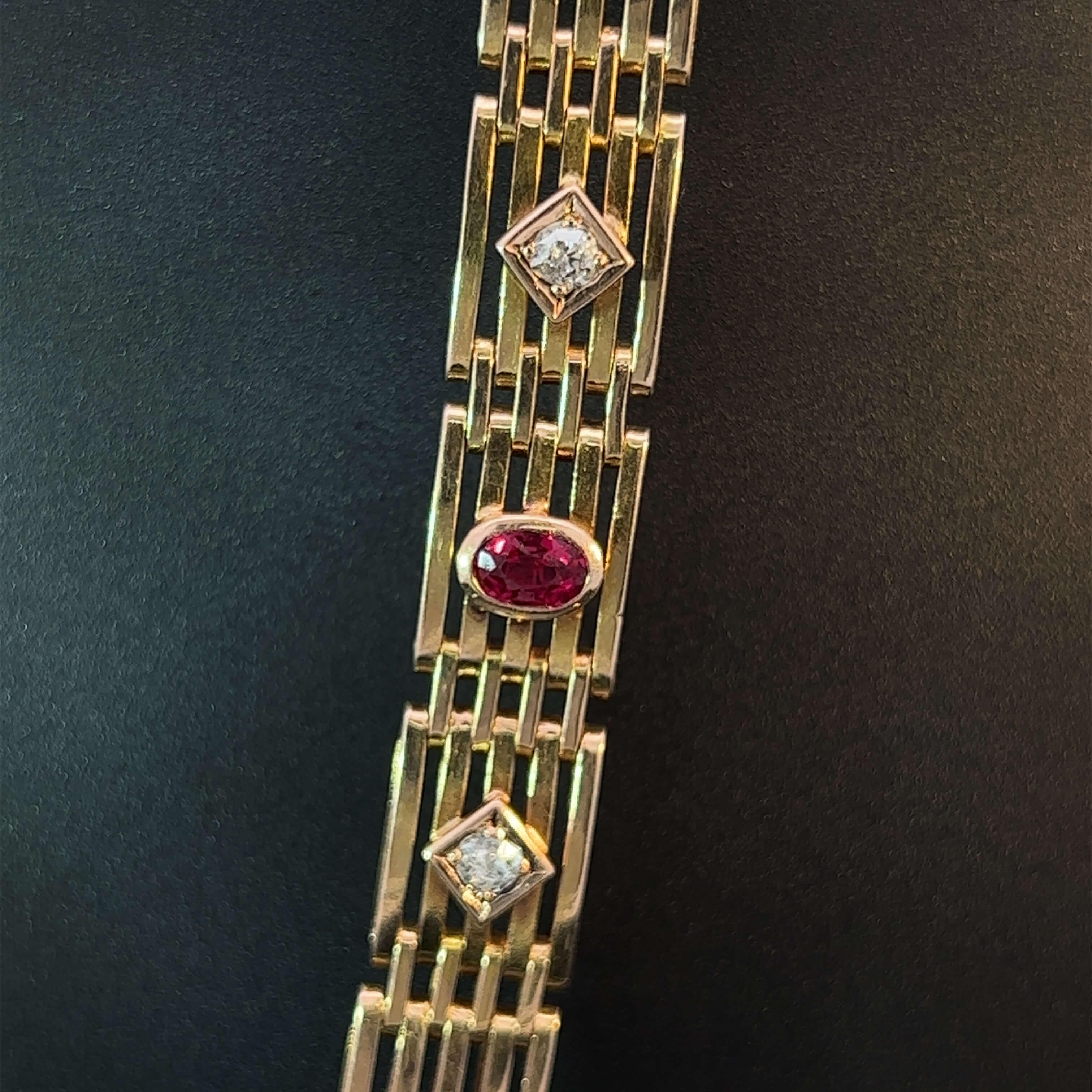 Retro Austrian Hungarian Ruby and Diamond Bracelet Circa 1950s In Good Condition For Sale In ADELAIDE, SA