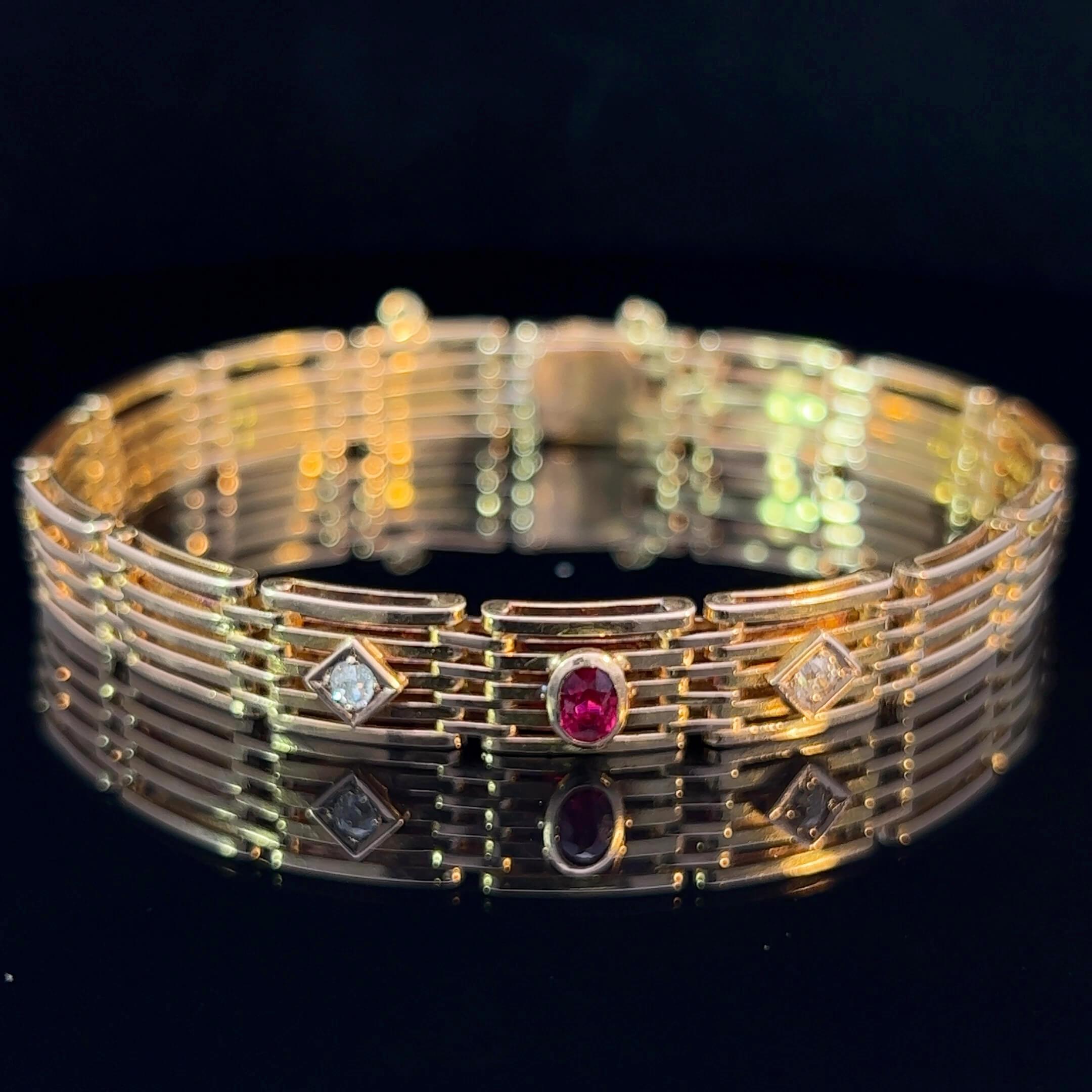 Retro Österreichisches ungarisches Retro-Armband mit Rubin und Diamanten, ca. 1950er Jahre für Damen oder Herren im Angebot