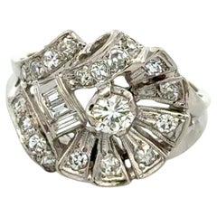 Anillo Bies Retro de Oro con Baguette y Diamante Redondo talla Brillante Vintage