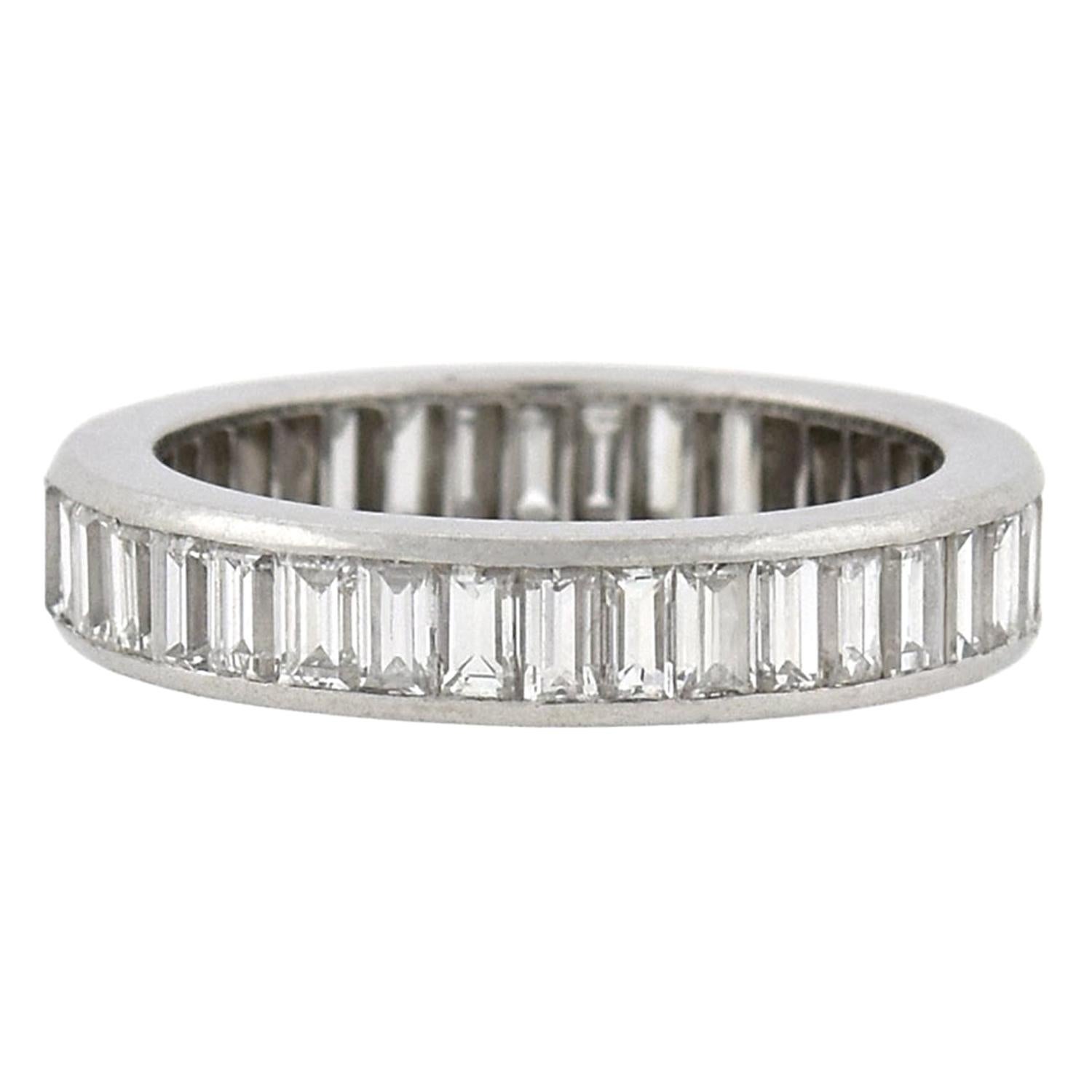 Retro Baguette Cut Diamond Eternity Band with French Hallmarks 1.90 Total Carat For Sale
