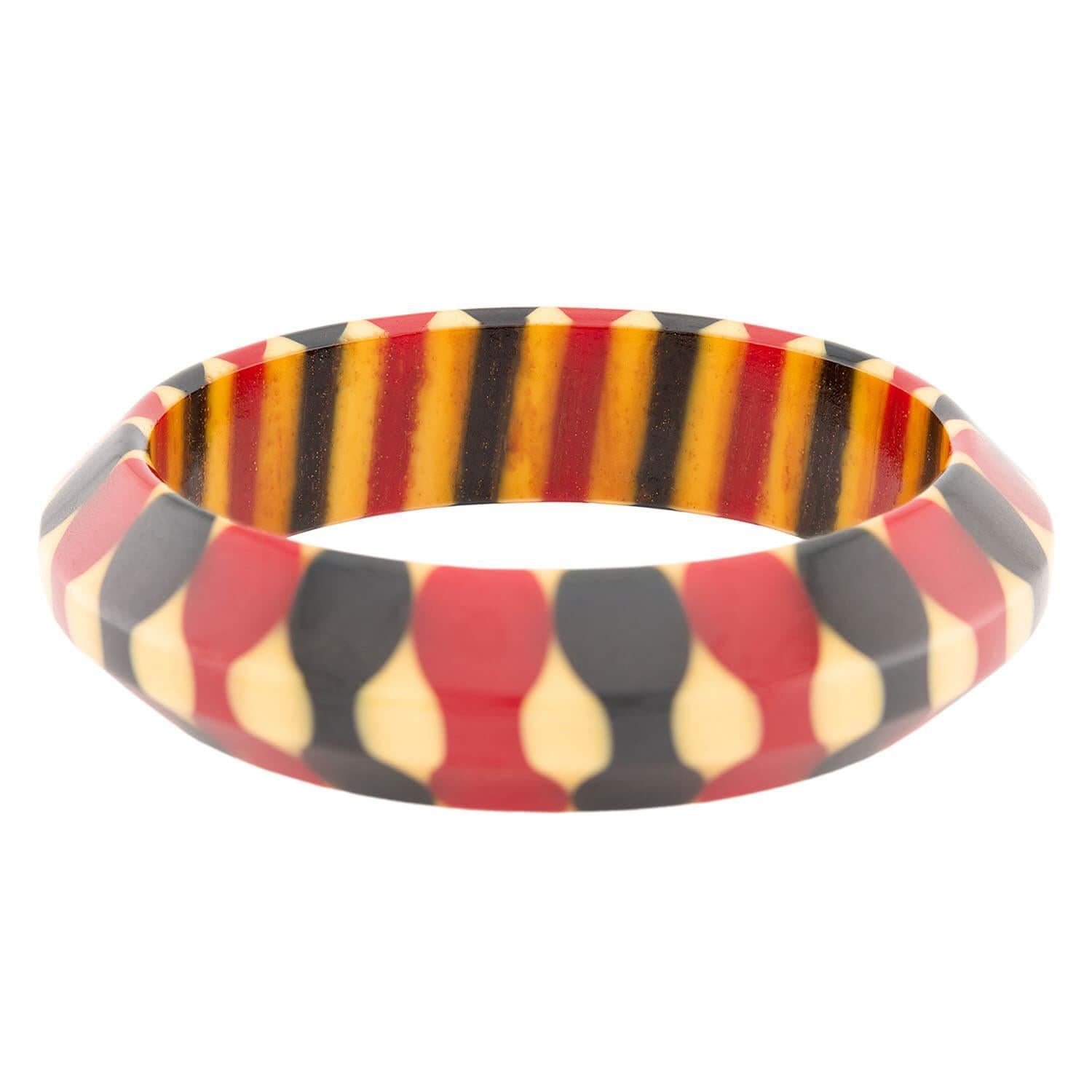 Retro Bakelit Armreif mit roter und schwarzer Schleife Damen im Angebot