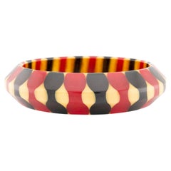 Retro Bakelit Armreif mit roter und schwarzer Schleife