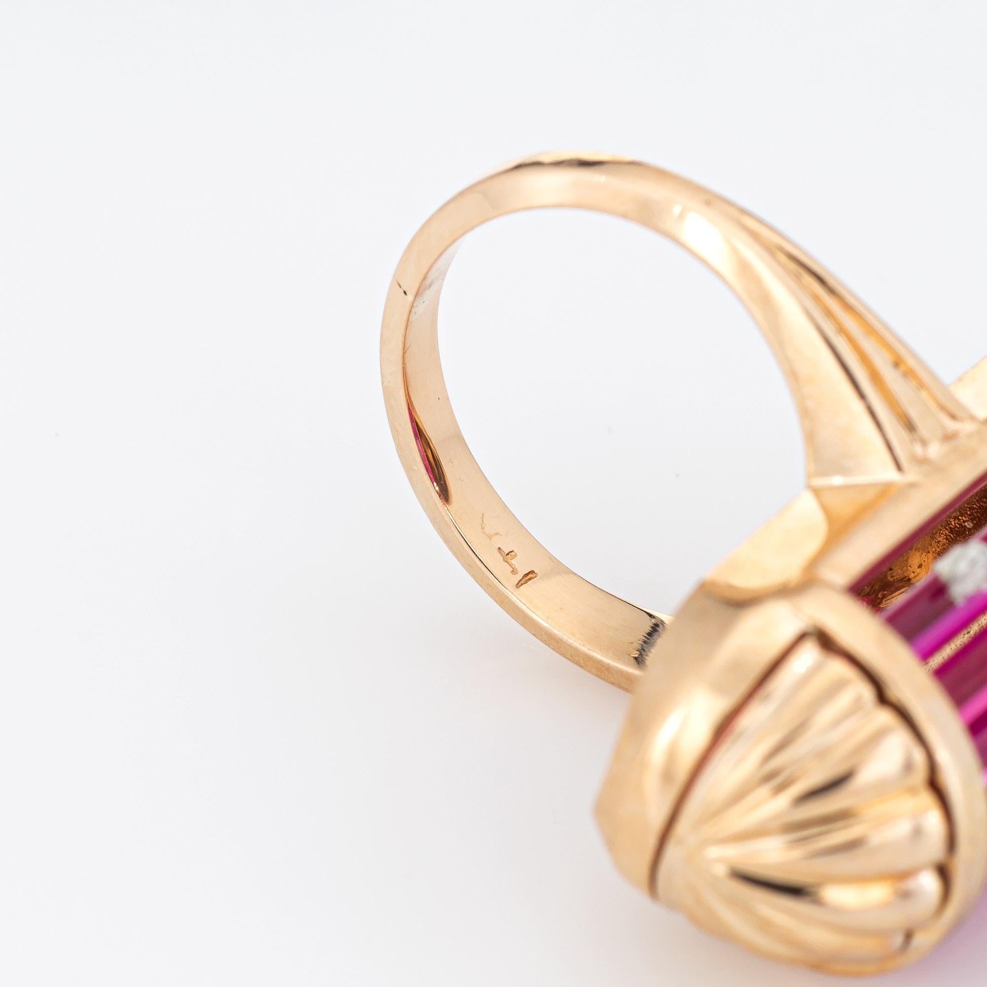 Retro Barrel Ring 14k Rose Gold Lab Ruby Long Cocktail Band Pinky Jewelr 2