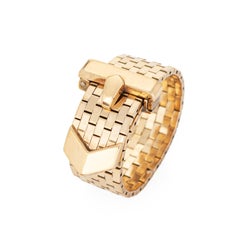 ​Retro Belt Buckle Ring Adjustable Size Band 14k Yellow Gold Vintage Jewelry