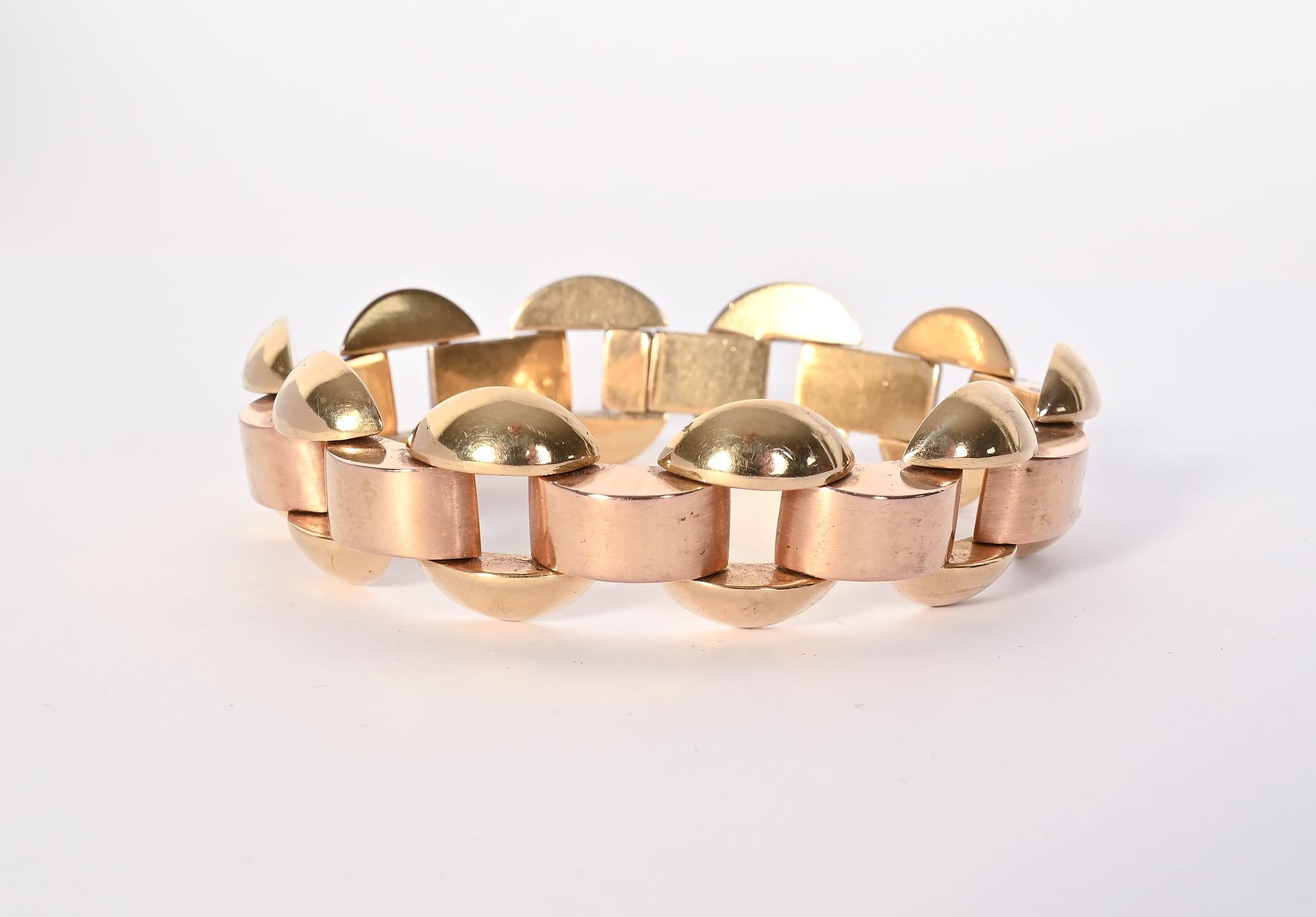 Bracelet rétro à maillons en or bicolore Excellent état - En vente à Darnestown, MD