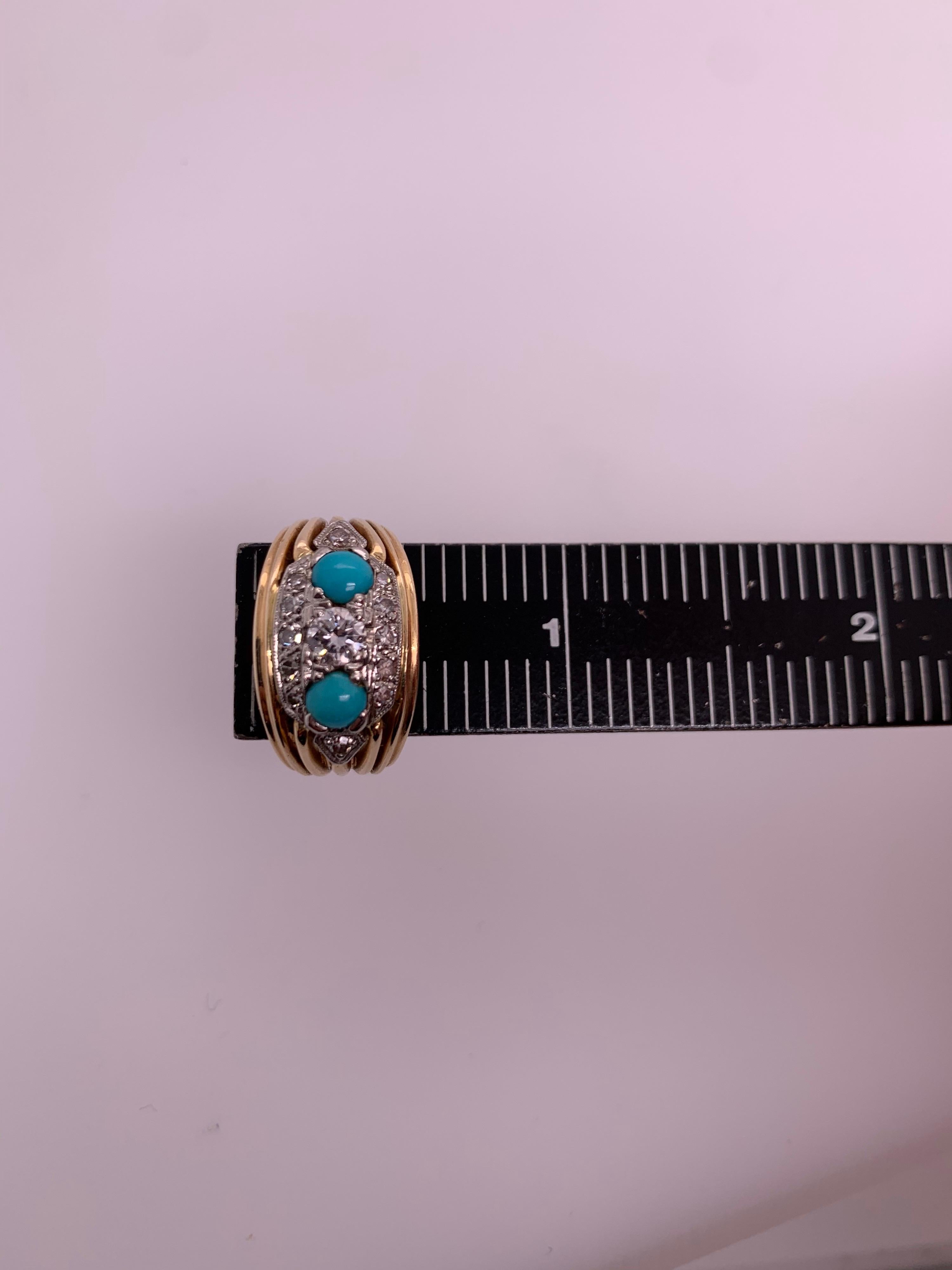 Retro Birks Gold Cocktail Ring 0.45 Carat Natural Diamond & Turquoise circa 1960 For Sale 4