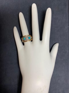 Retro Birks Gold Cocktail Ring 0.45 Carat Natural Diamond & Turquoise circa 1960