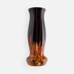 Large Black and Orange Retro Art Glass Vase Estate Find, circa 1940s