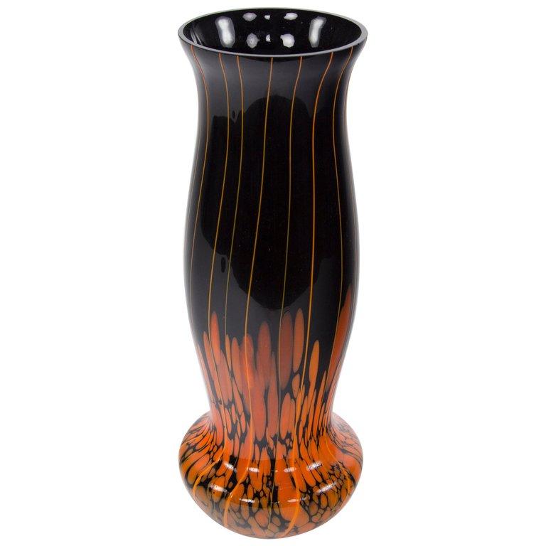 Mid-Century moderno Vaso di vetro artistico retrò nero e arancione di grandi dimensioni Reperto immobiliare, anni '40 circa in vendita