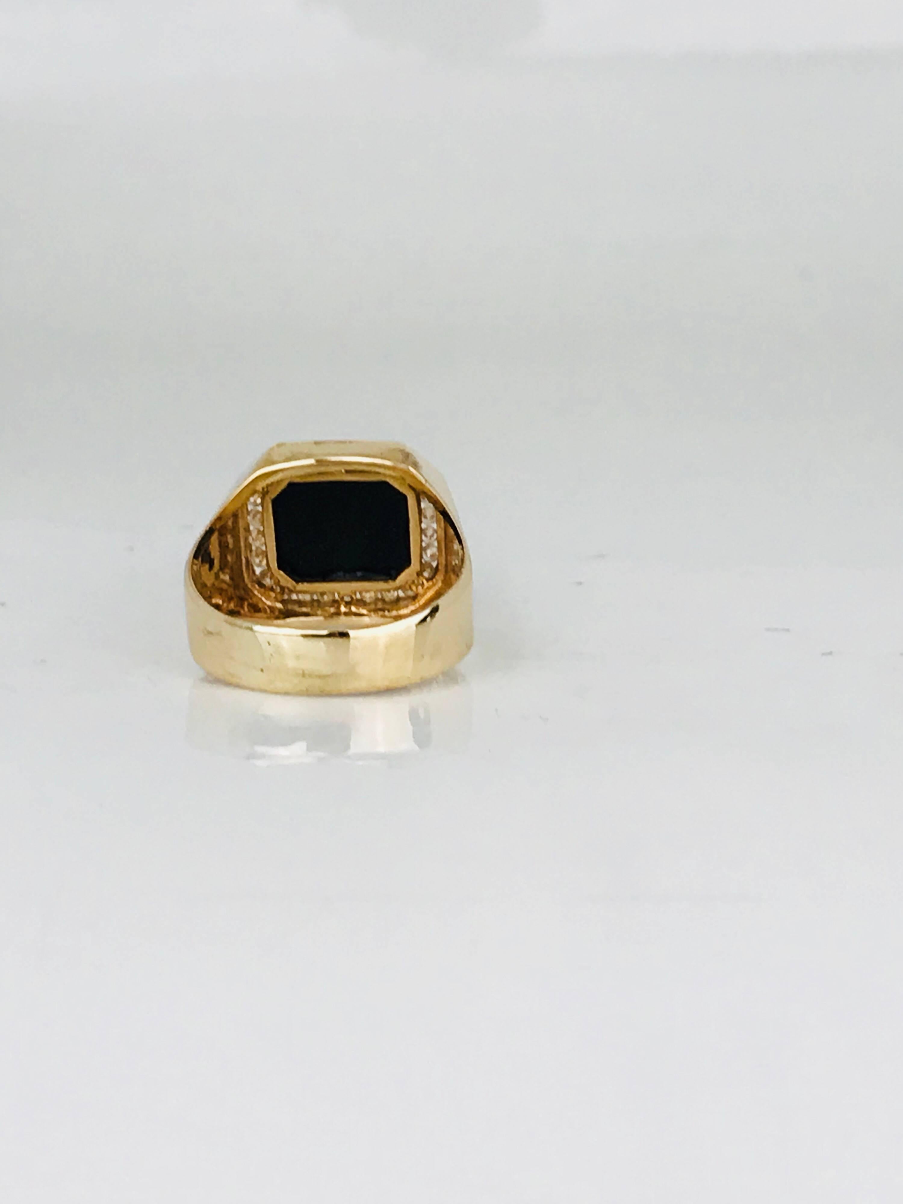 Retro Black Onyx Gent Yellow Gold Ring, .80 Carat Channel-Set Diamonds In Excellent Condition For Sale In Aliso Viejo, CA