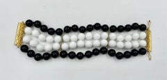 Retro Black Onyx White Onyx Bracelet 4-Strand Beads Mid-Century Modern