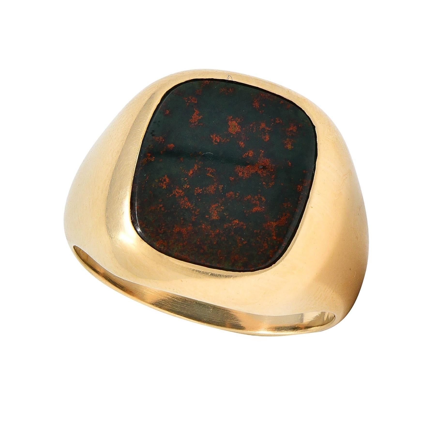 Retro Bloodstone 14 Karat Yellow Gold Vintage Unisex Signet Ring 9