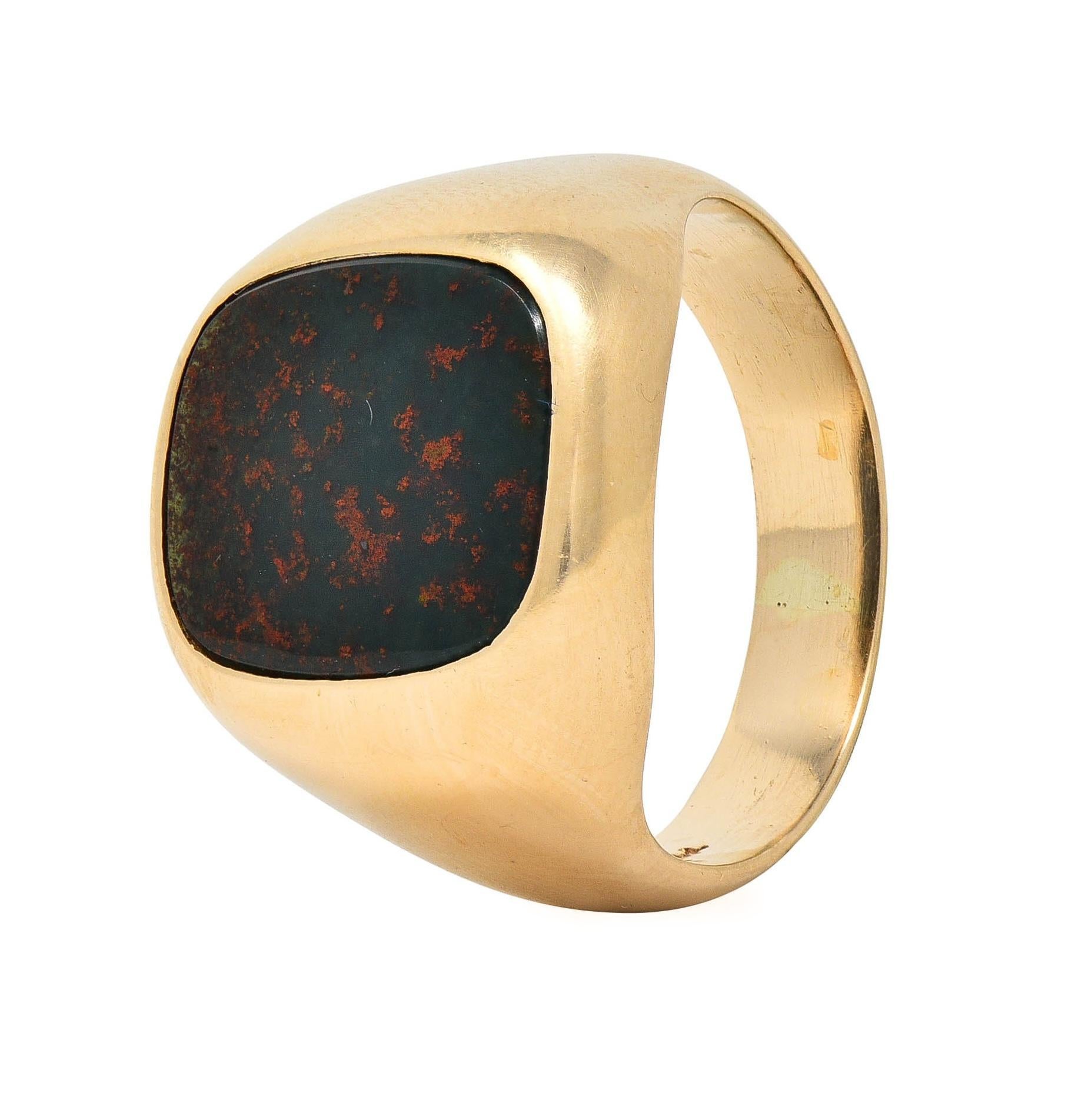 Retro Bloodstone 14 Karat Yellow Gold Vintage Unisex Signet Ring 6