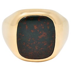 Bague signet unisexe vintage unisexe en or jaune 14 carats et pierres de sang