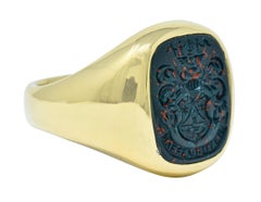 Retro Bloodstone Intaglio 18 Karat Gold Men's Signet Ring