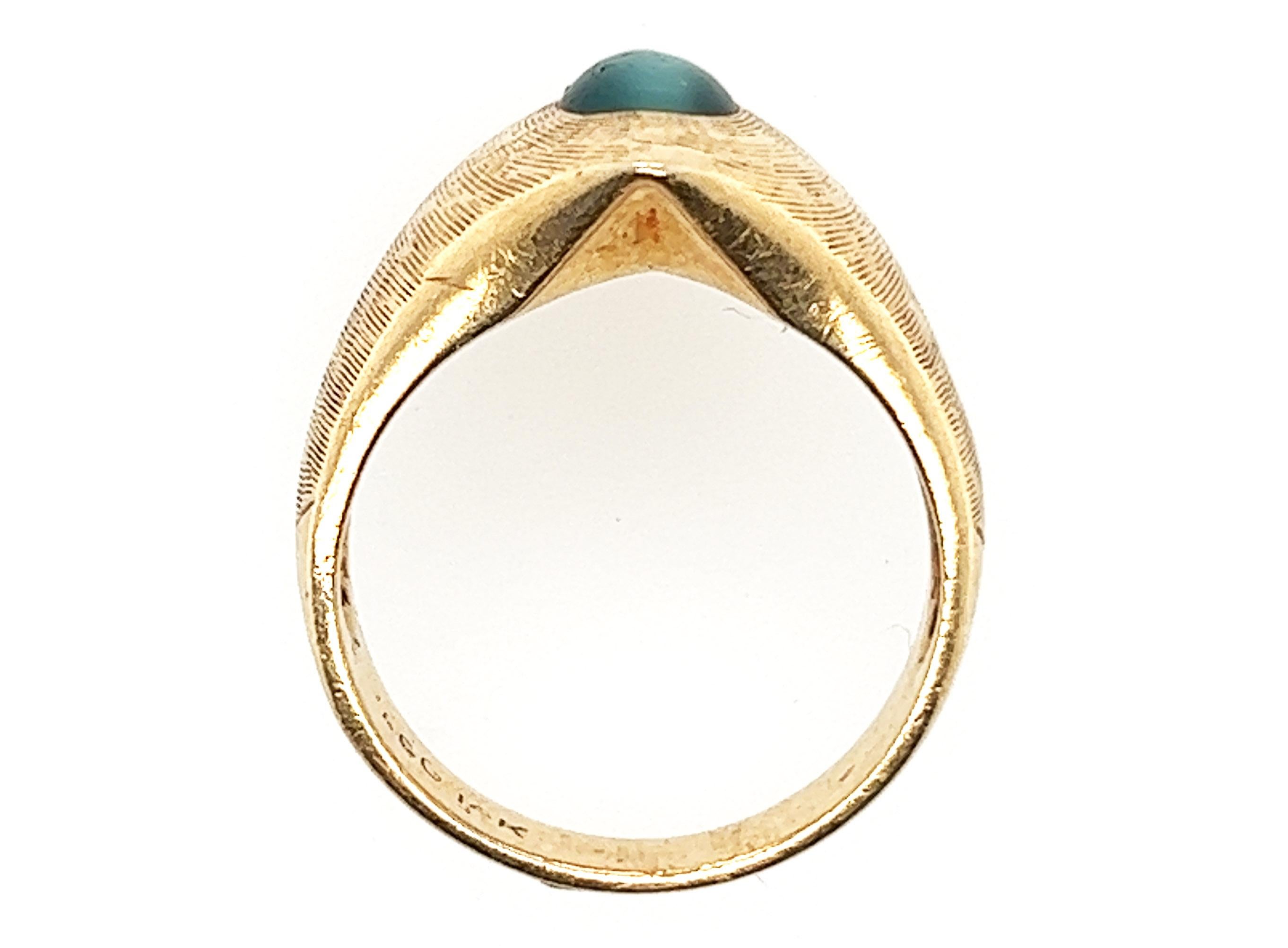Genuine Original Retro Antique from 1960's GIA Certified Blue Green Tourmaline Cat's Eye Mens Unisex Ring 14K Yellow Gold


Features a Genuine Natural GIA Certified Greenish Blue Oval Cabochon Cat's Eye Tourmaline Gemstone

Tourmaline Cat's-Eye is