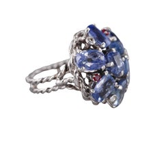 Retro Blue Sapphire Ruby Diamond Gold Cocktail Ring
