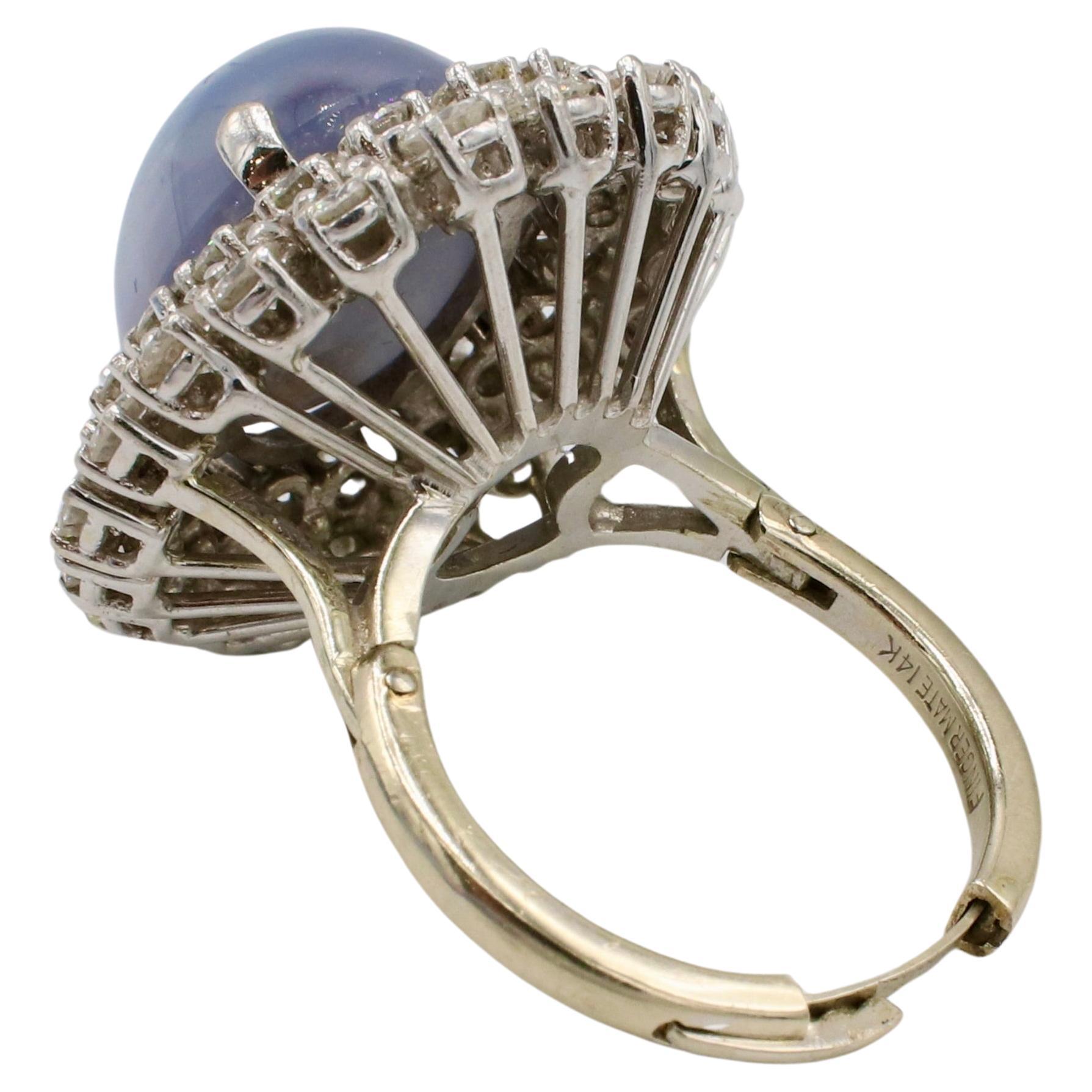 Retro Blue Star Sapphire & Natural Diamond Double Halo Cocktail Dome Ring  In Excellent Condition In  Baltimore, MD