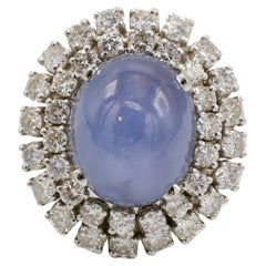 Retro Blue Star Sapphire & Natural Diamond Double Halo Cocktail Dome Ring 