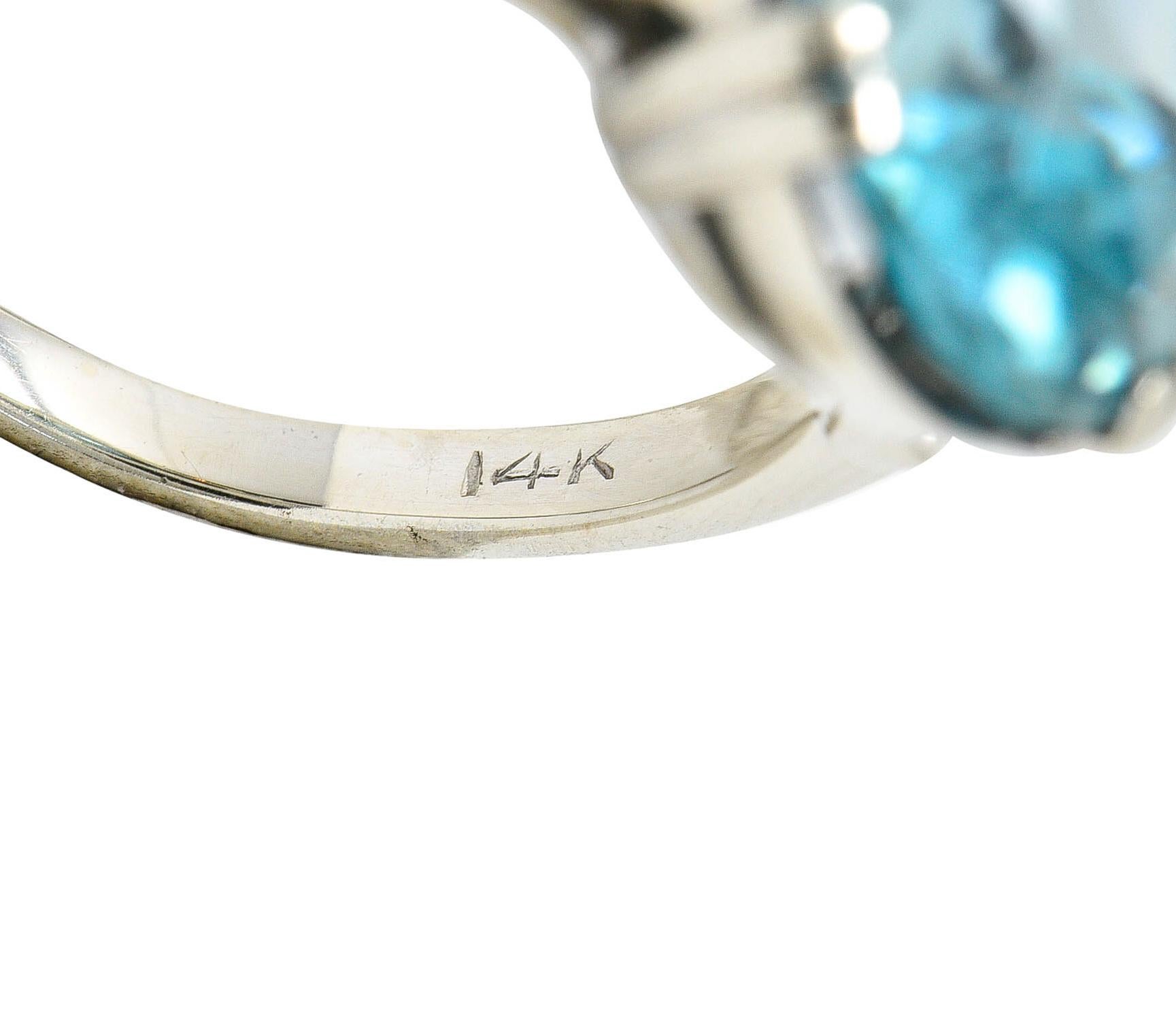 Oval Cut Retro Blue Zircon 14 Karat White Gold Gemstone Ring