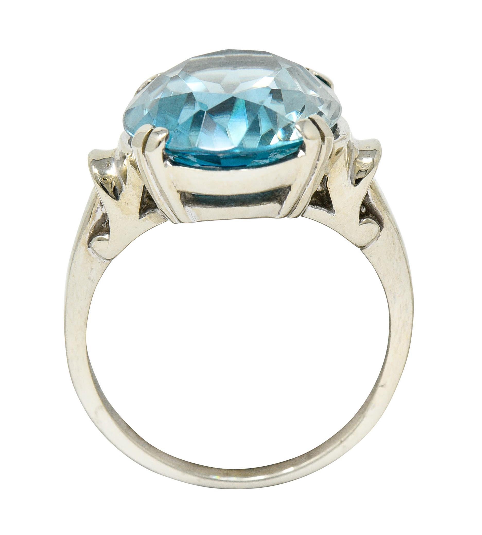 Retro Blue Zircon 14 Karat White Gold Gemstone Ring In Excellent Condition In Philadelphia, PA